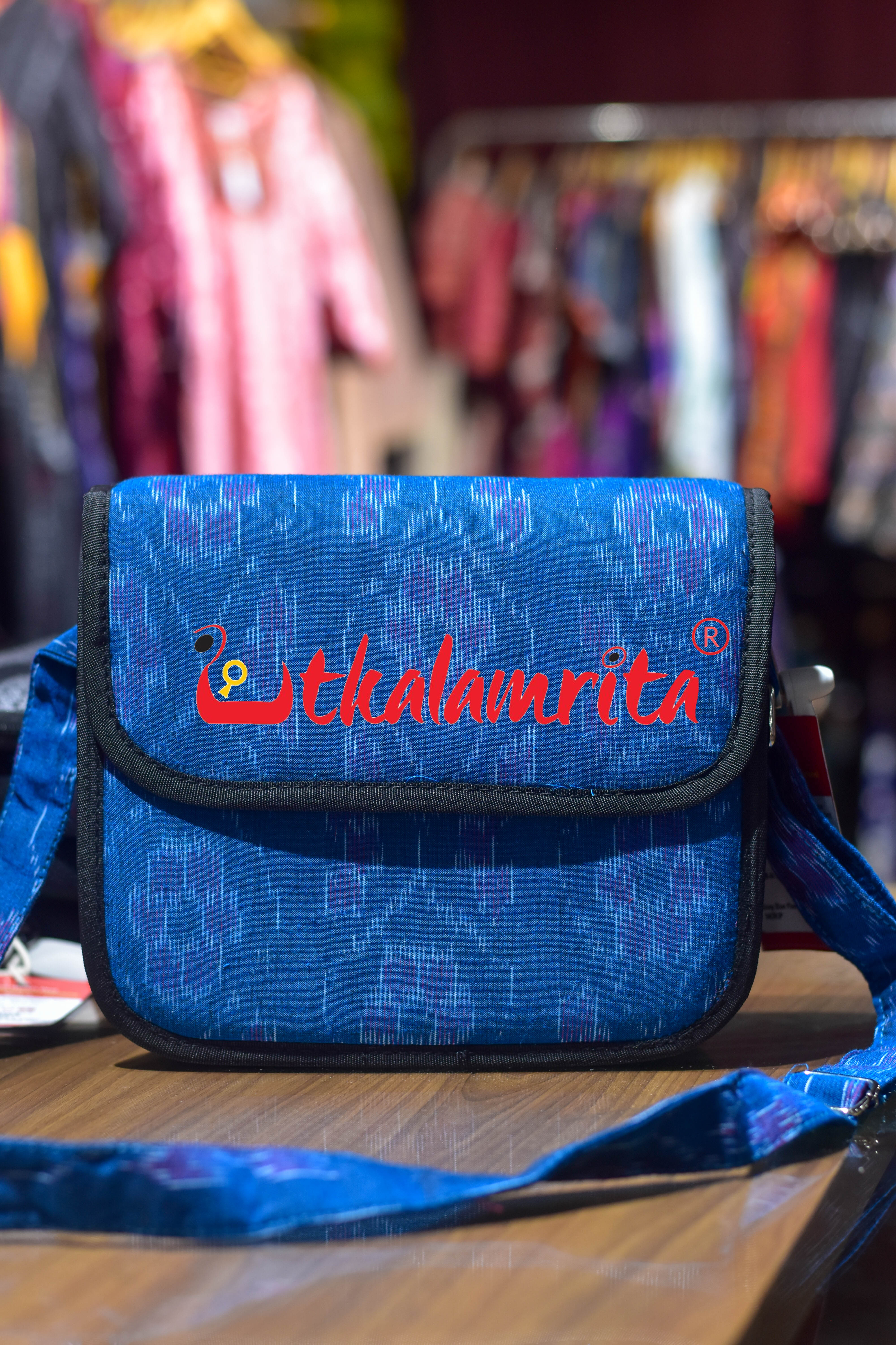 Deep Blue Flower Bandha Button Sling Bag