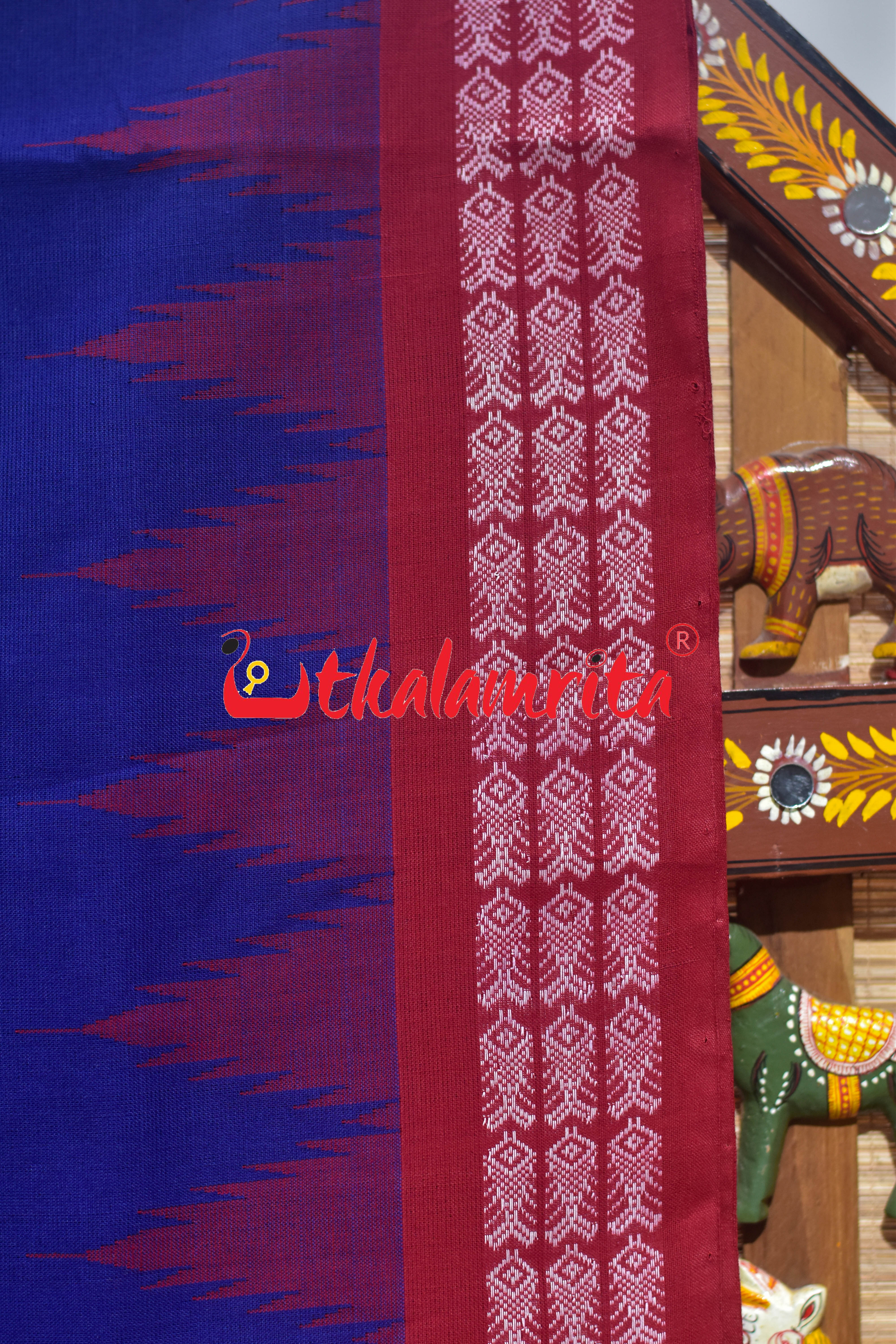 Blue Red Border Ganjam Bomkai Cotton Saree
