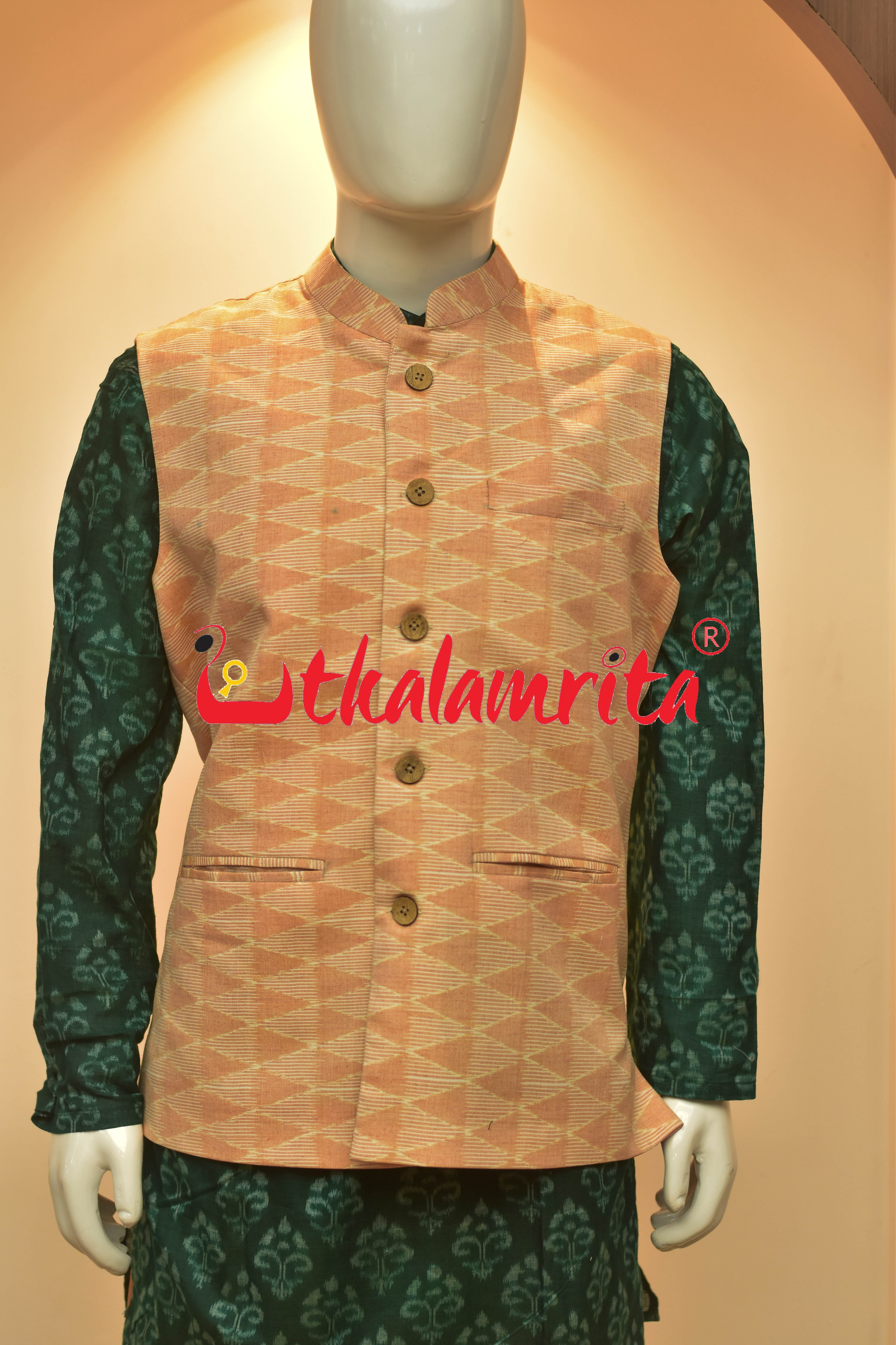 Peach Triangle Lines Ikat (Modi Jacket)