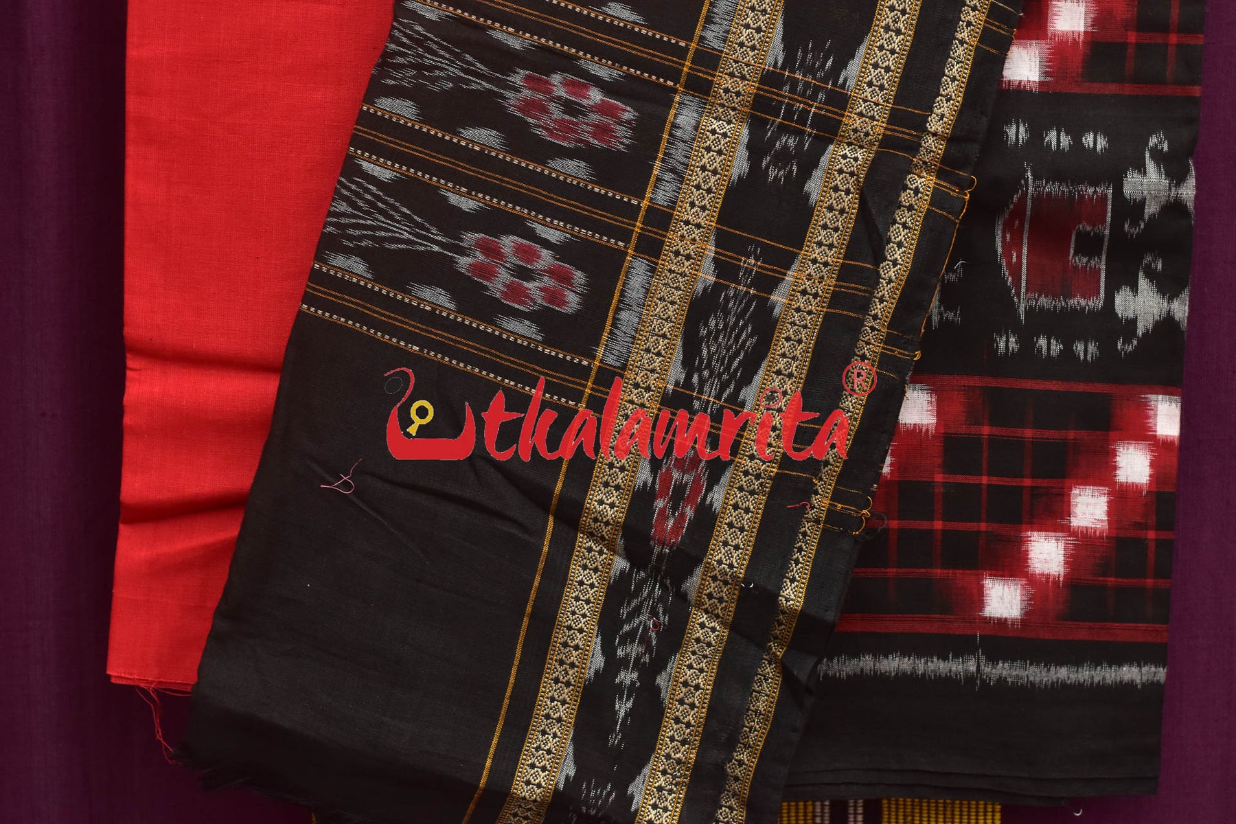 Pasapali Tribal Black Red Sambalpuri Cotton Dress Set