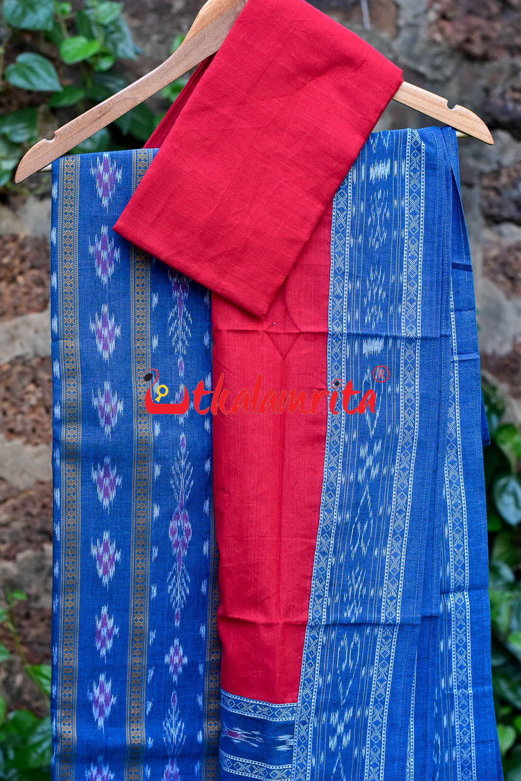 Tea Blue Red Pasapali Long Flower Bandha Dress Set
