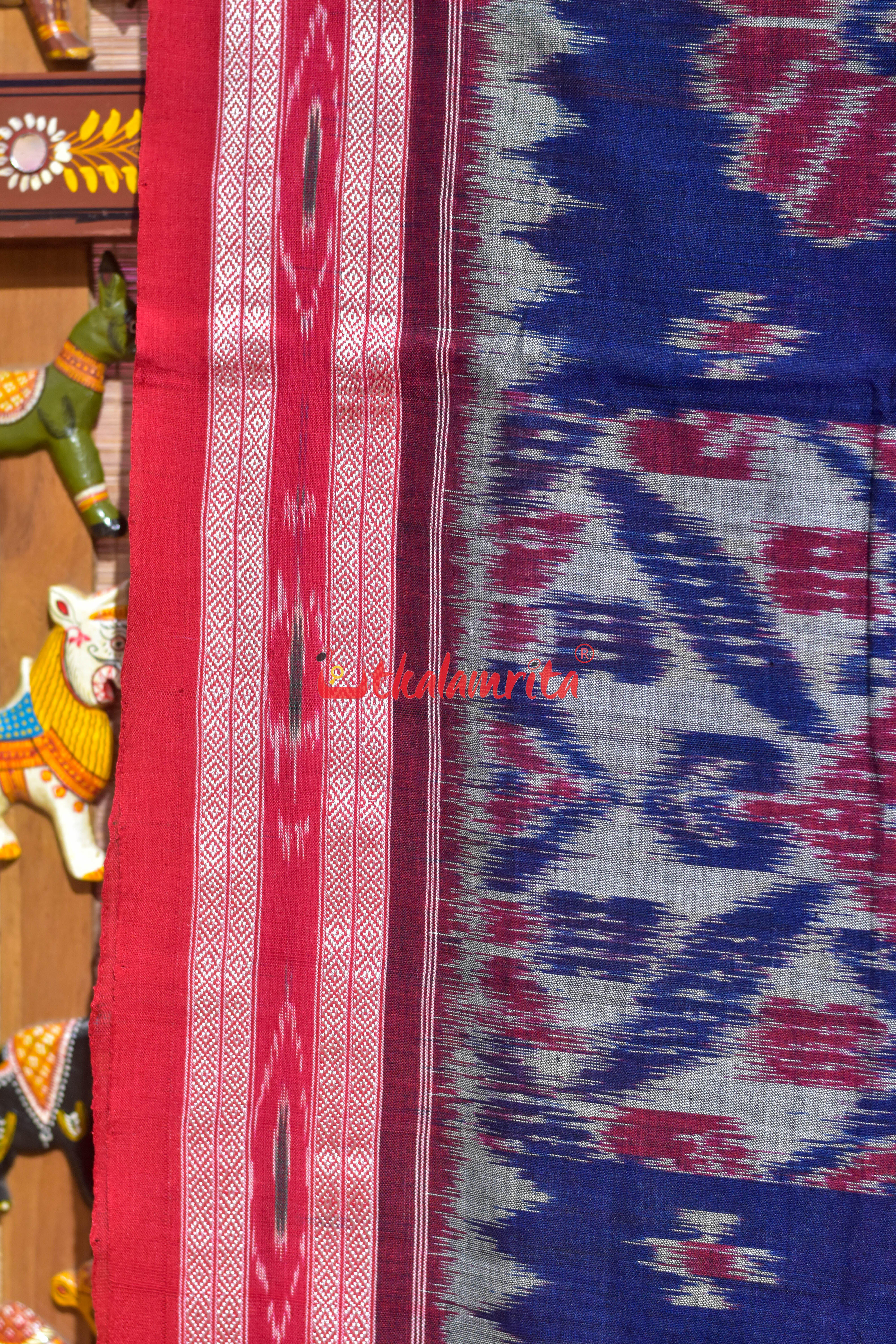 Computer Blue Grey Red Khandua Cotton Saree