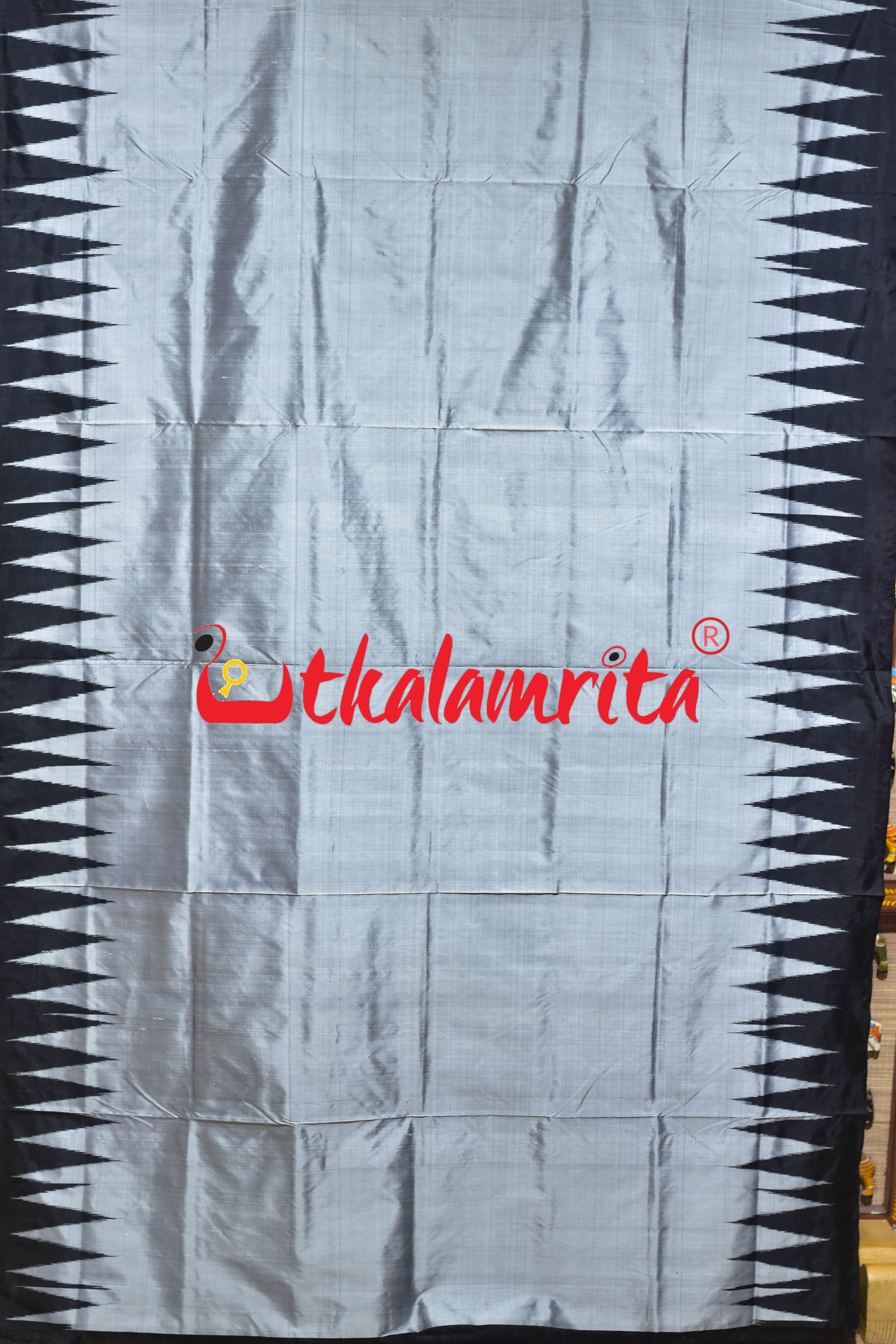 Grey Black Kumbha Bandha Anchal Sambalpuri Silk Saree