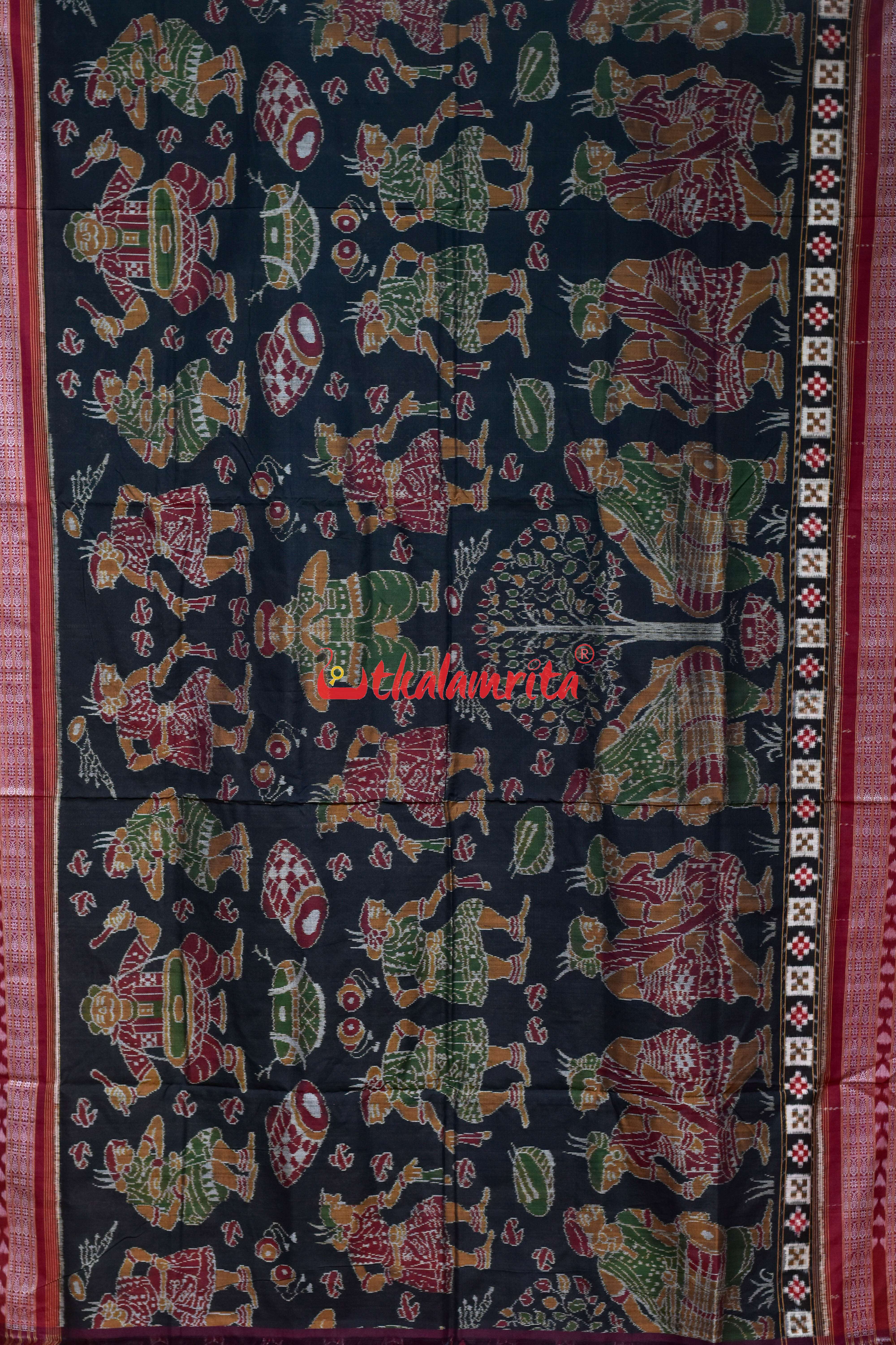 Black NuaKhai Sambalpuri Cotton Saree