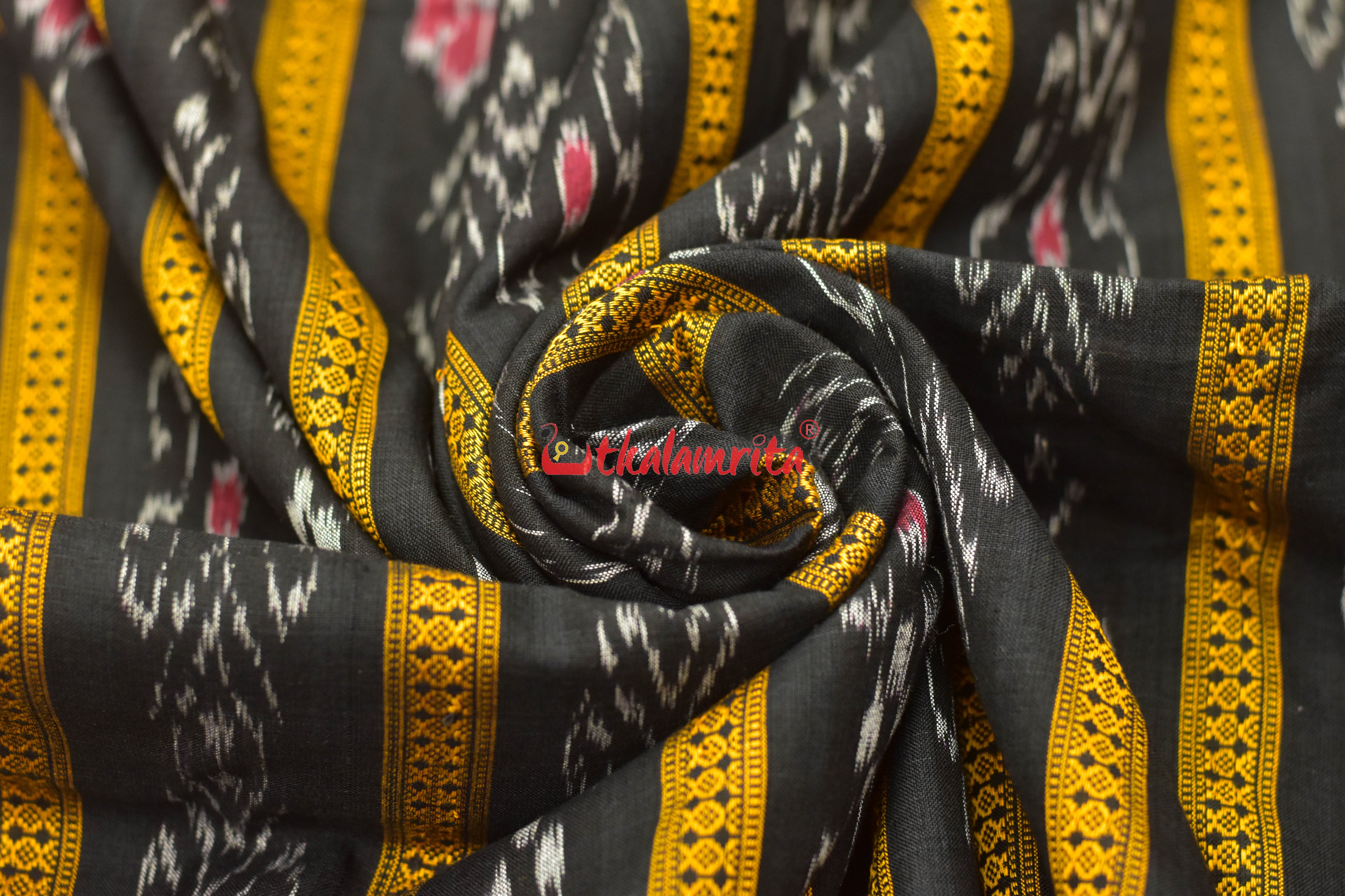 Black With Flower Ikat (Fabric)