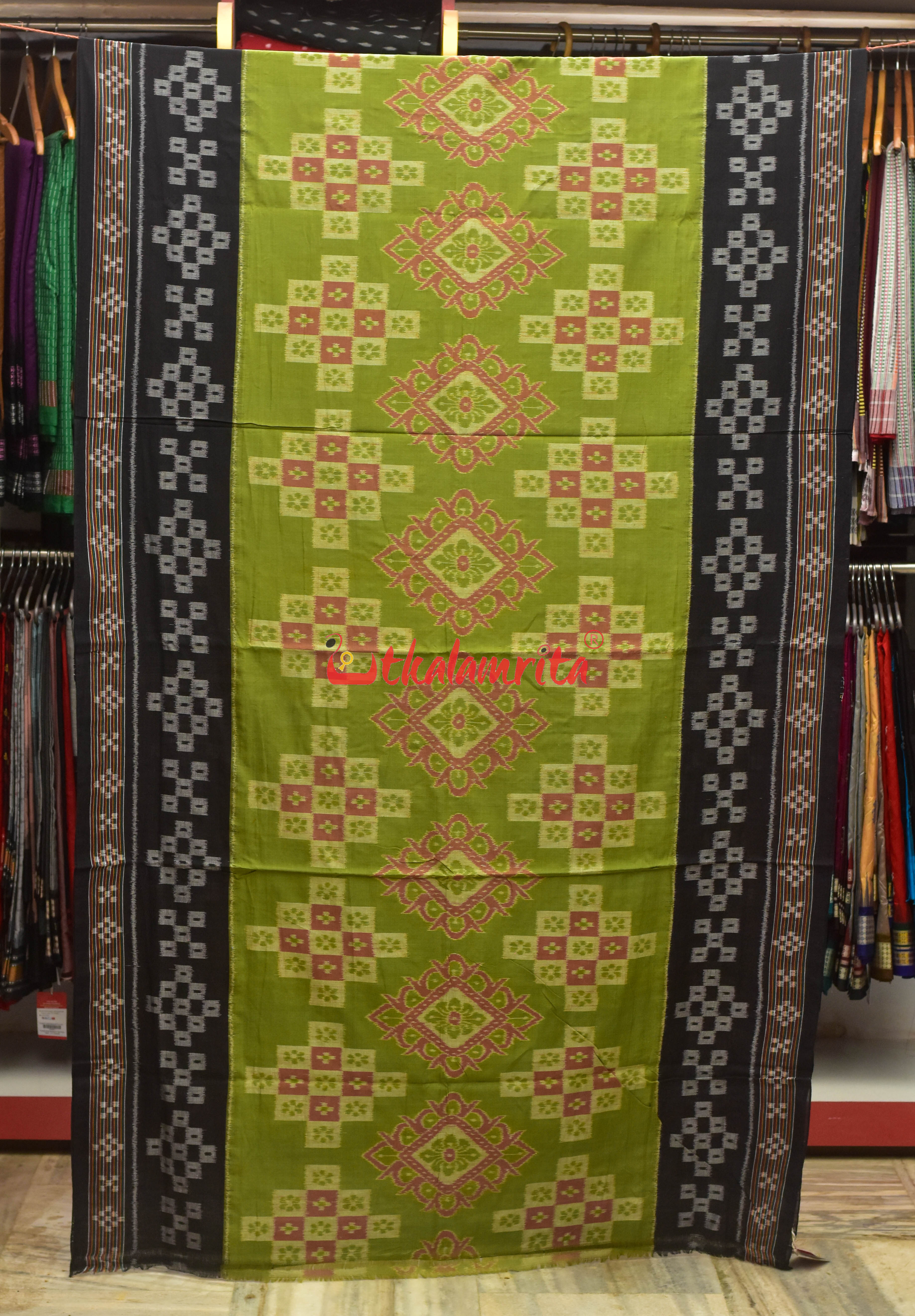 Green Black with Pasapali Body Khandua Cotton Saree
