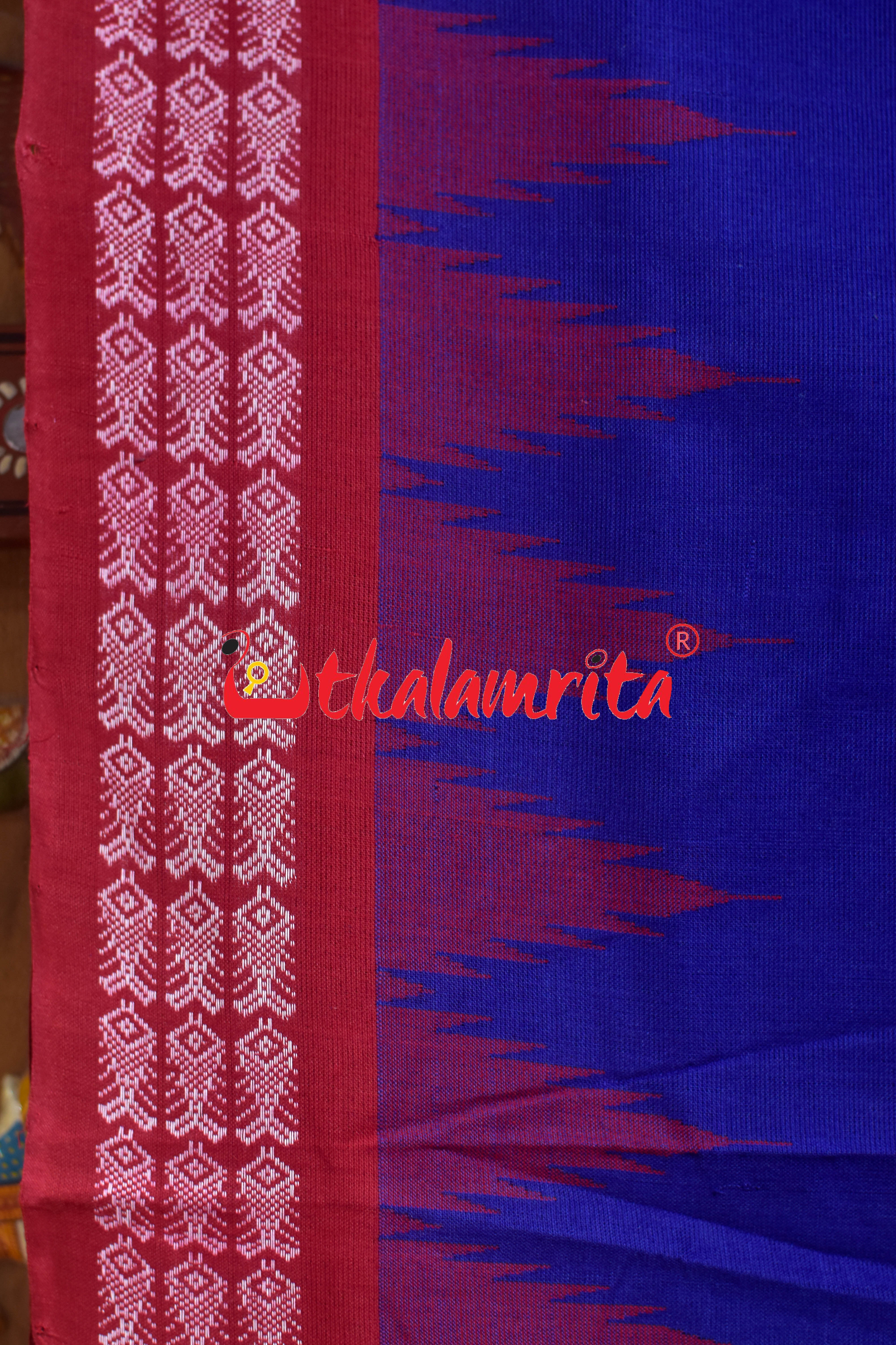 Blue Red Border Ganjam Bomkai Cotton Saree