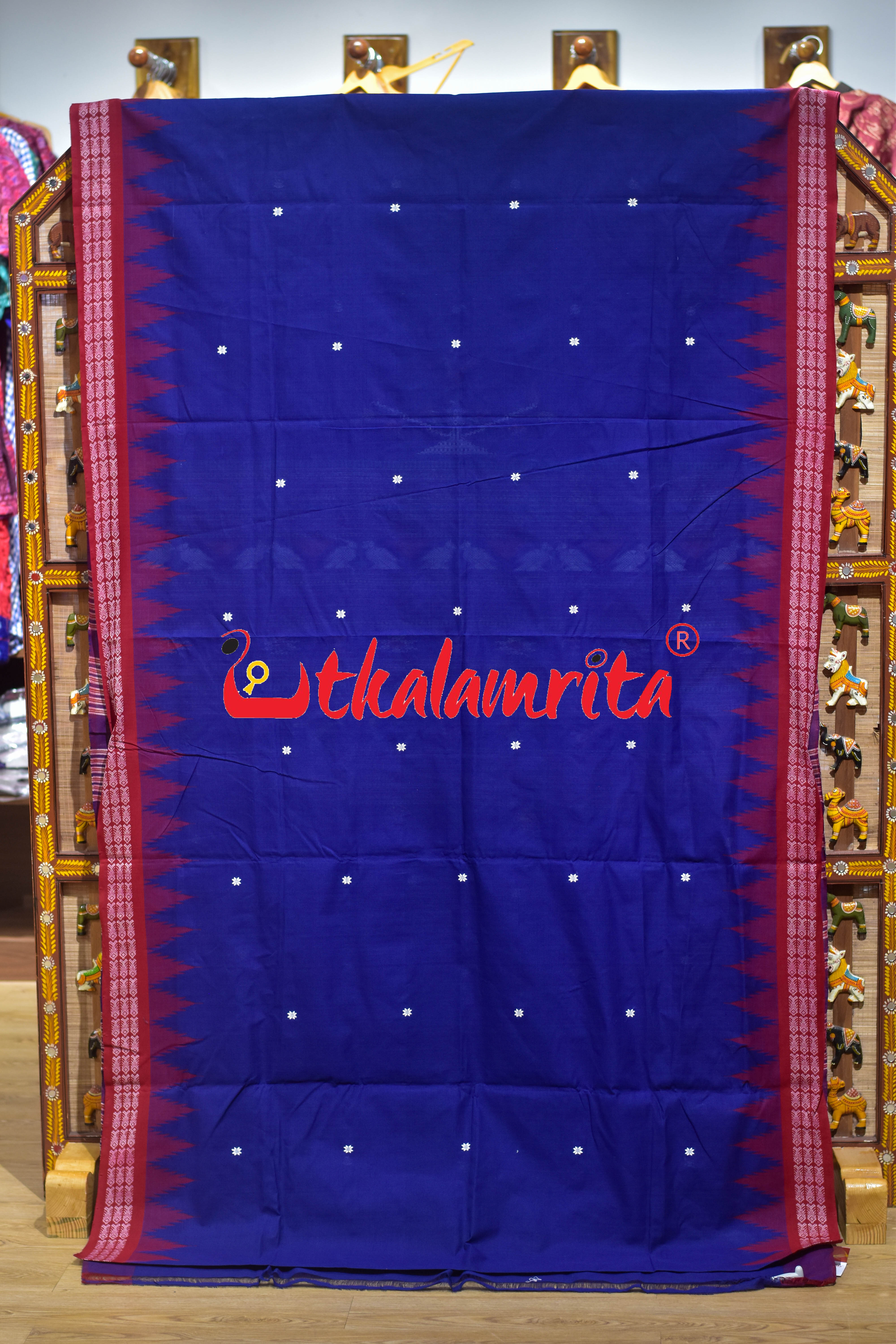 Blue Red Border Ganjam Bomkai Cotton Saree