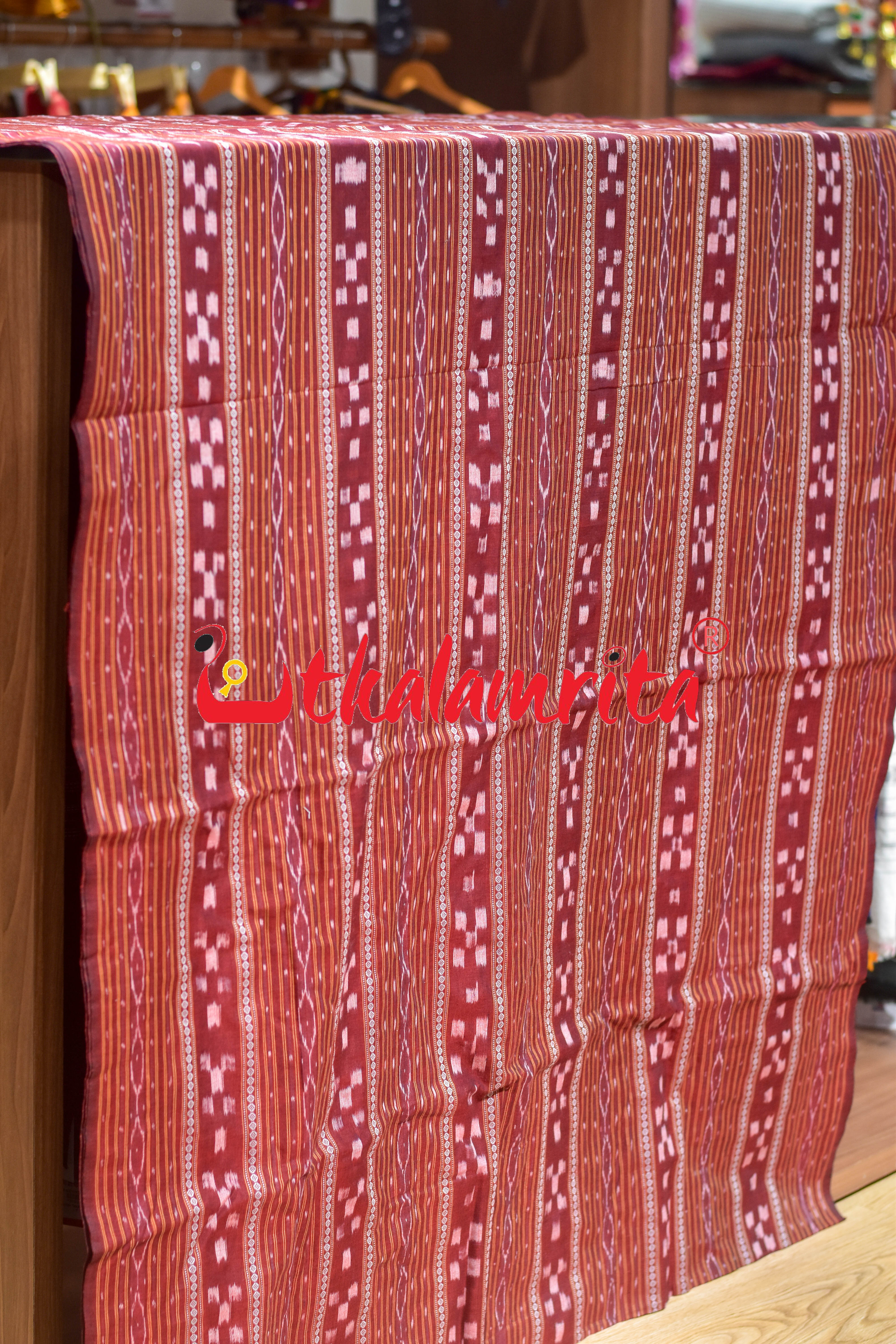 Maroon Pasapali Ikat Cotton (Fabric)