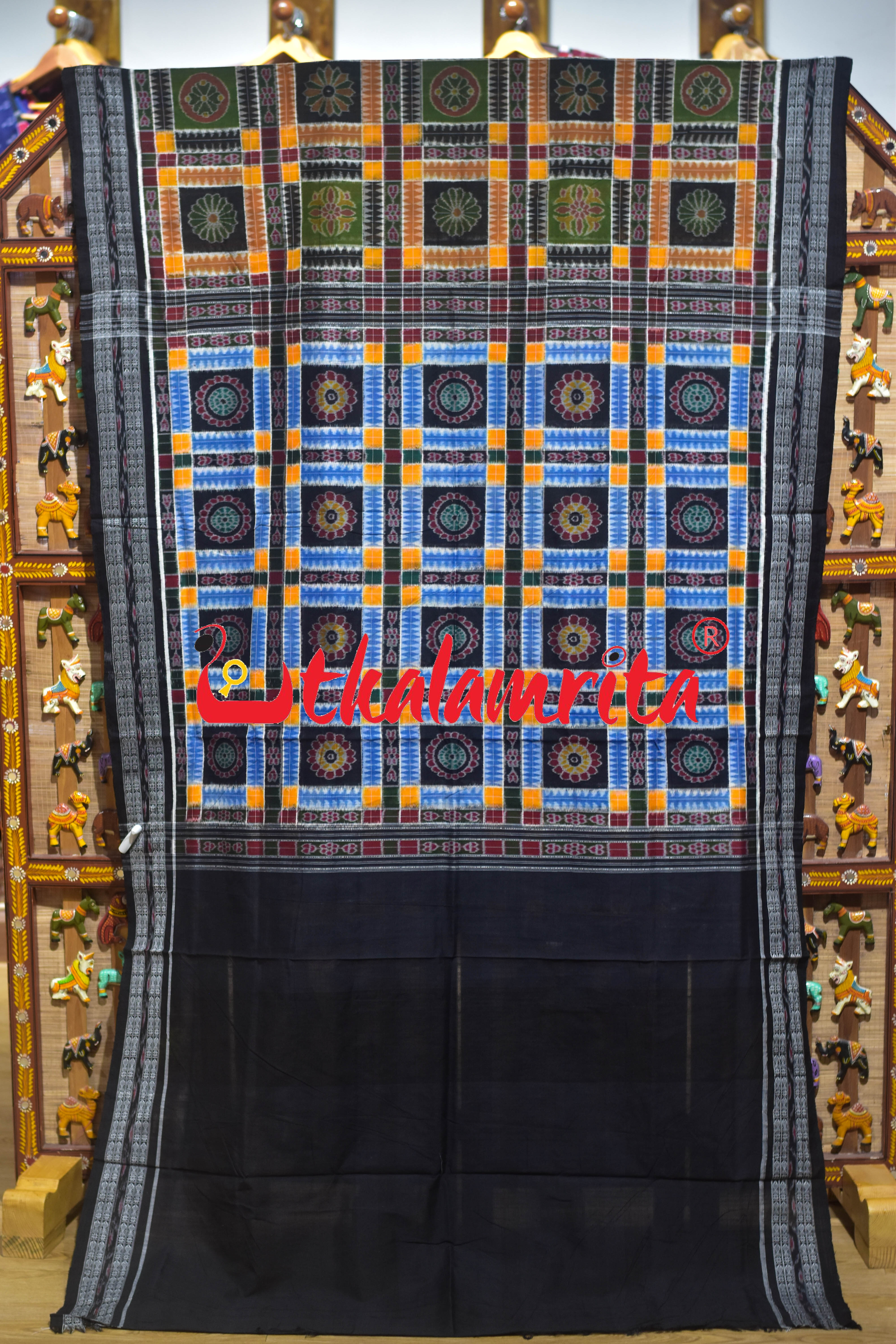 Utkala Lakhmi Green Black Sambalpuri Cotton Saree