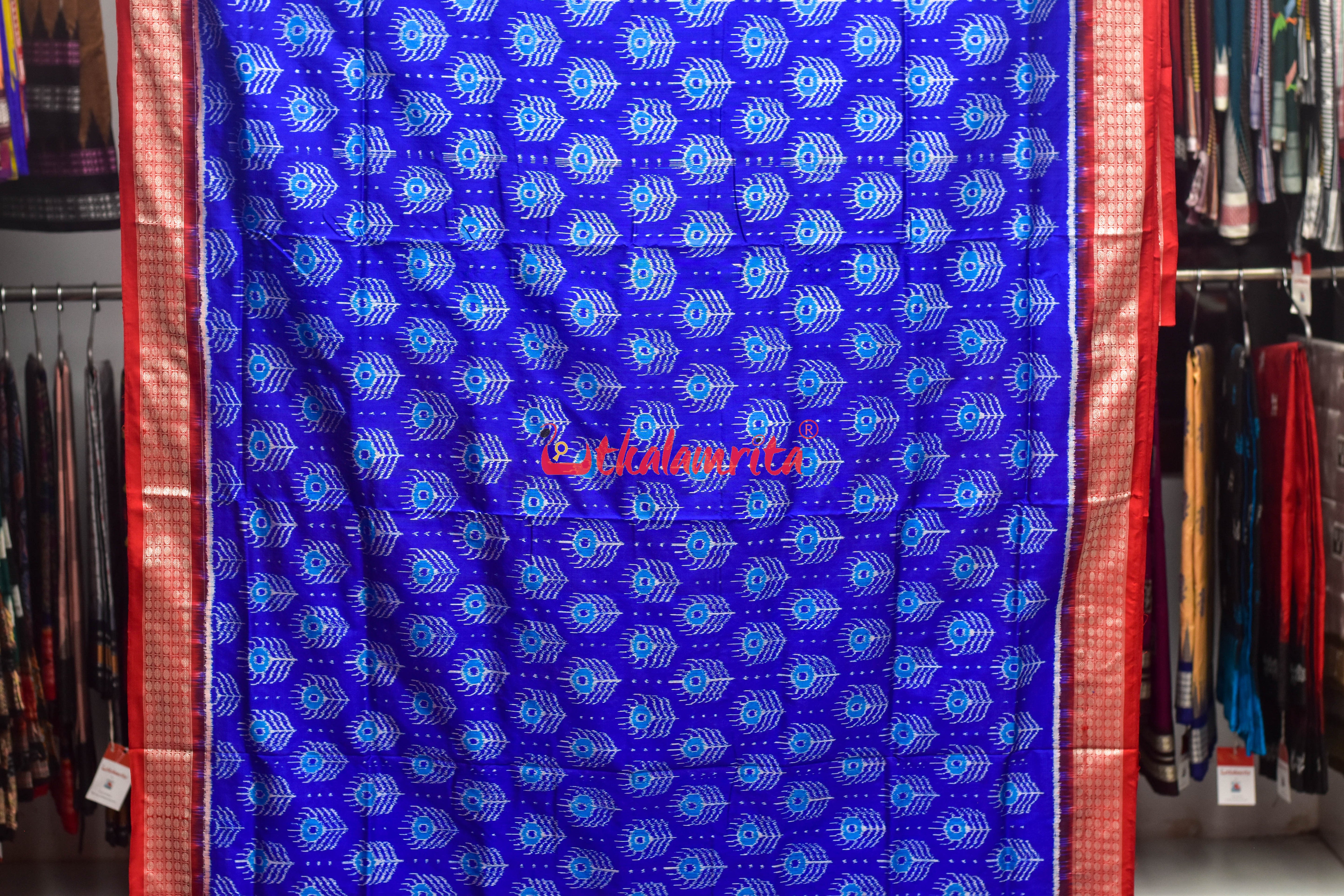 Blue Red Mayurapucha Sambalpuri Silk Saree