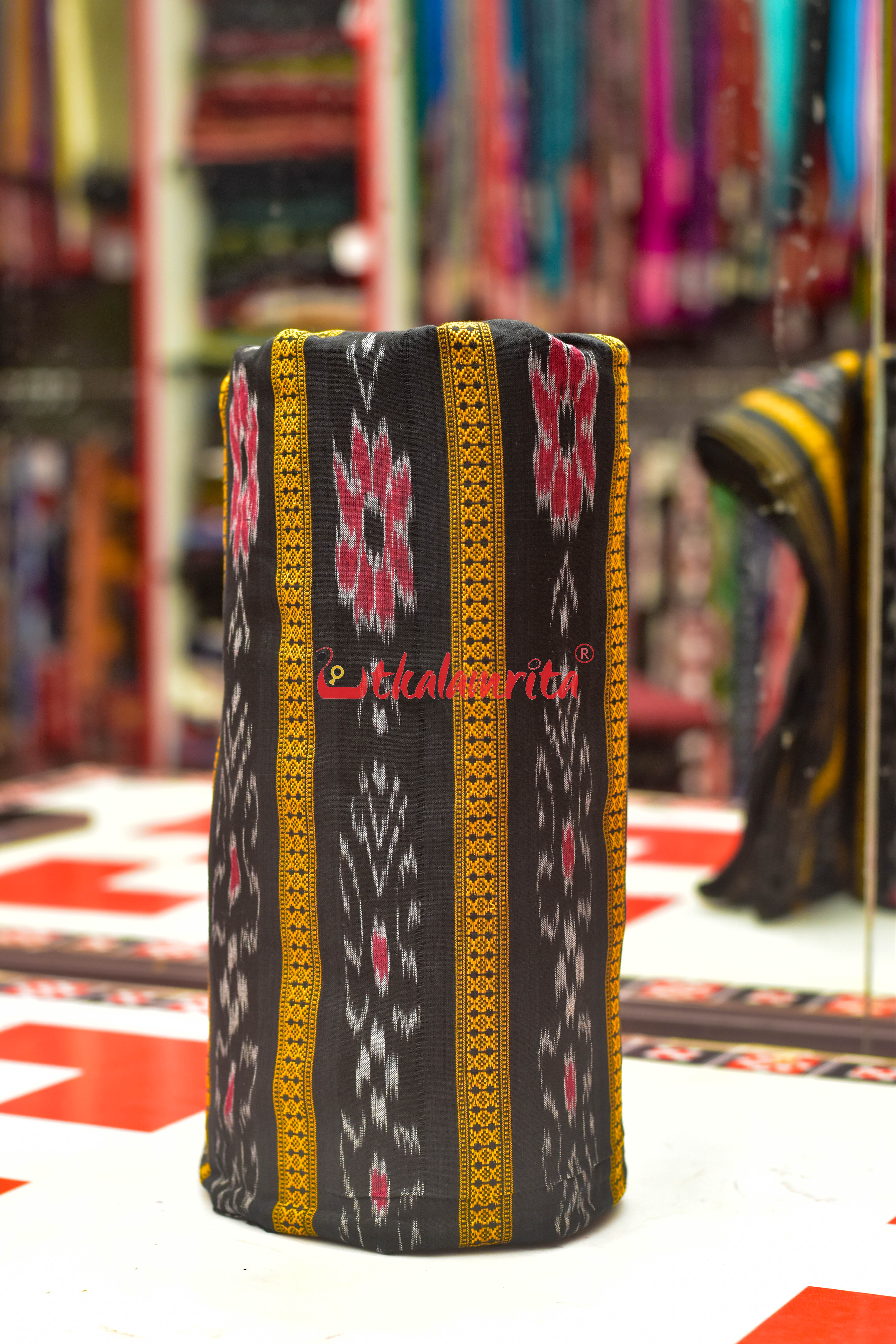 Black With Flower Ikat (Fabric)