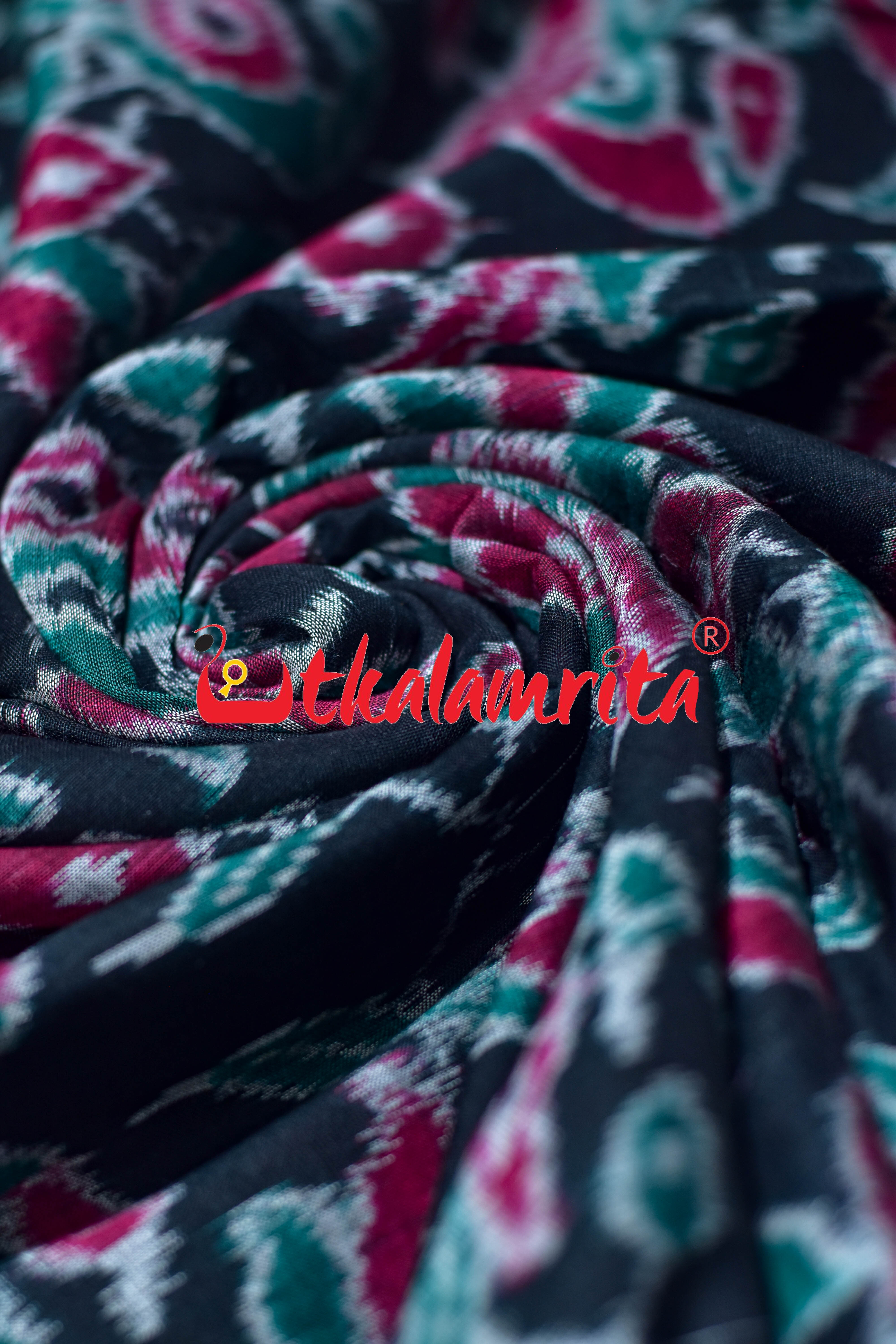 Black Duo Parrot Sambalpuri Cotton (Fabric)