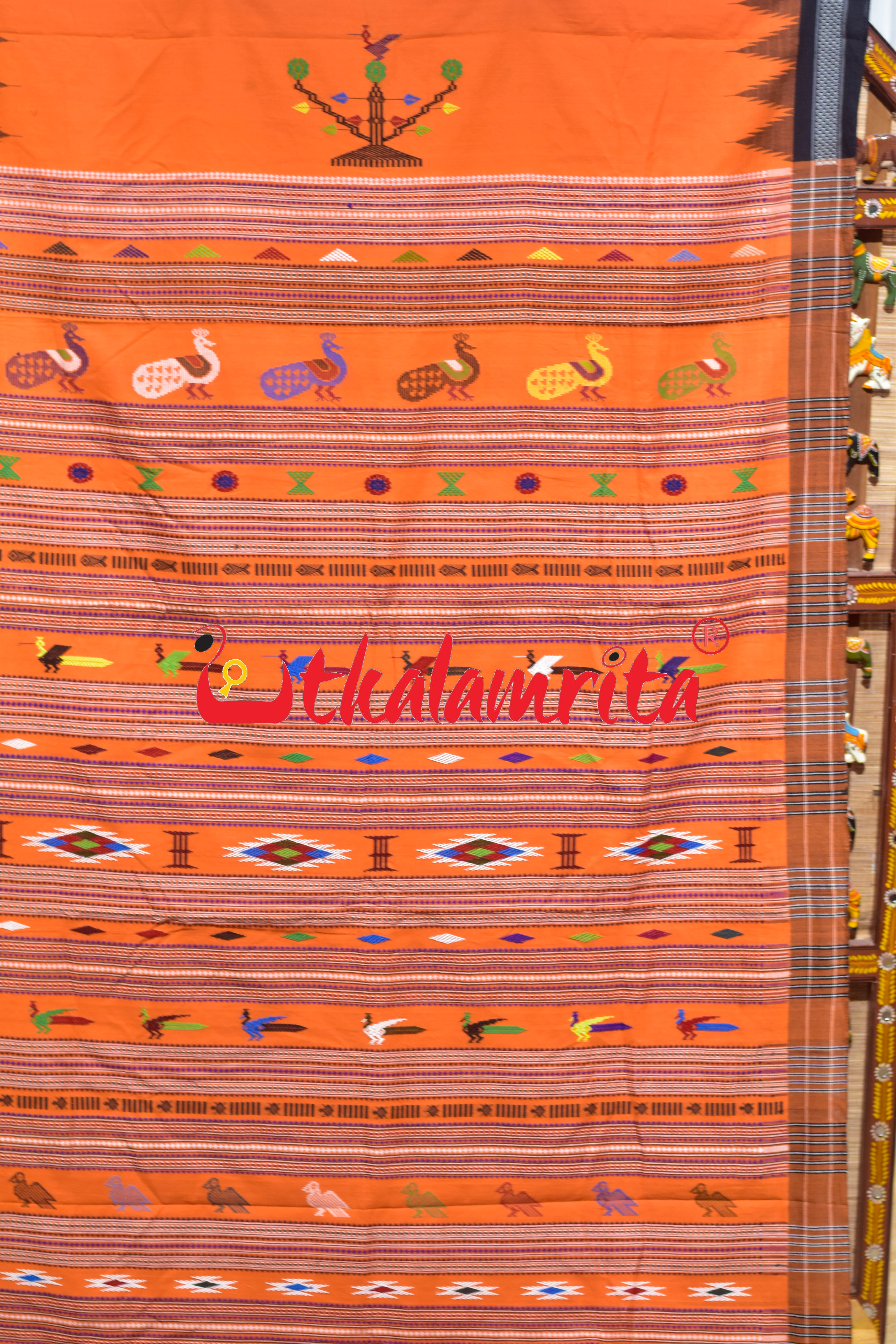 Orange Black Original Ganjam Bomkai Cotton Saree
