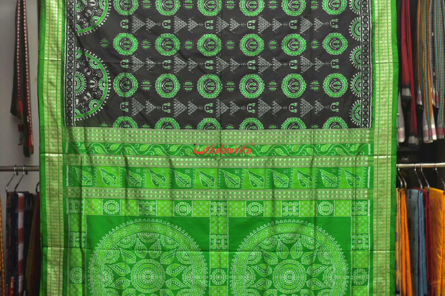 Green Laxmi Pada Sambalpuri Silk Saree