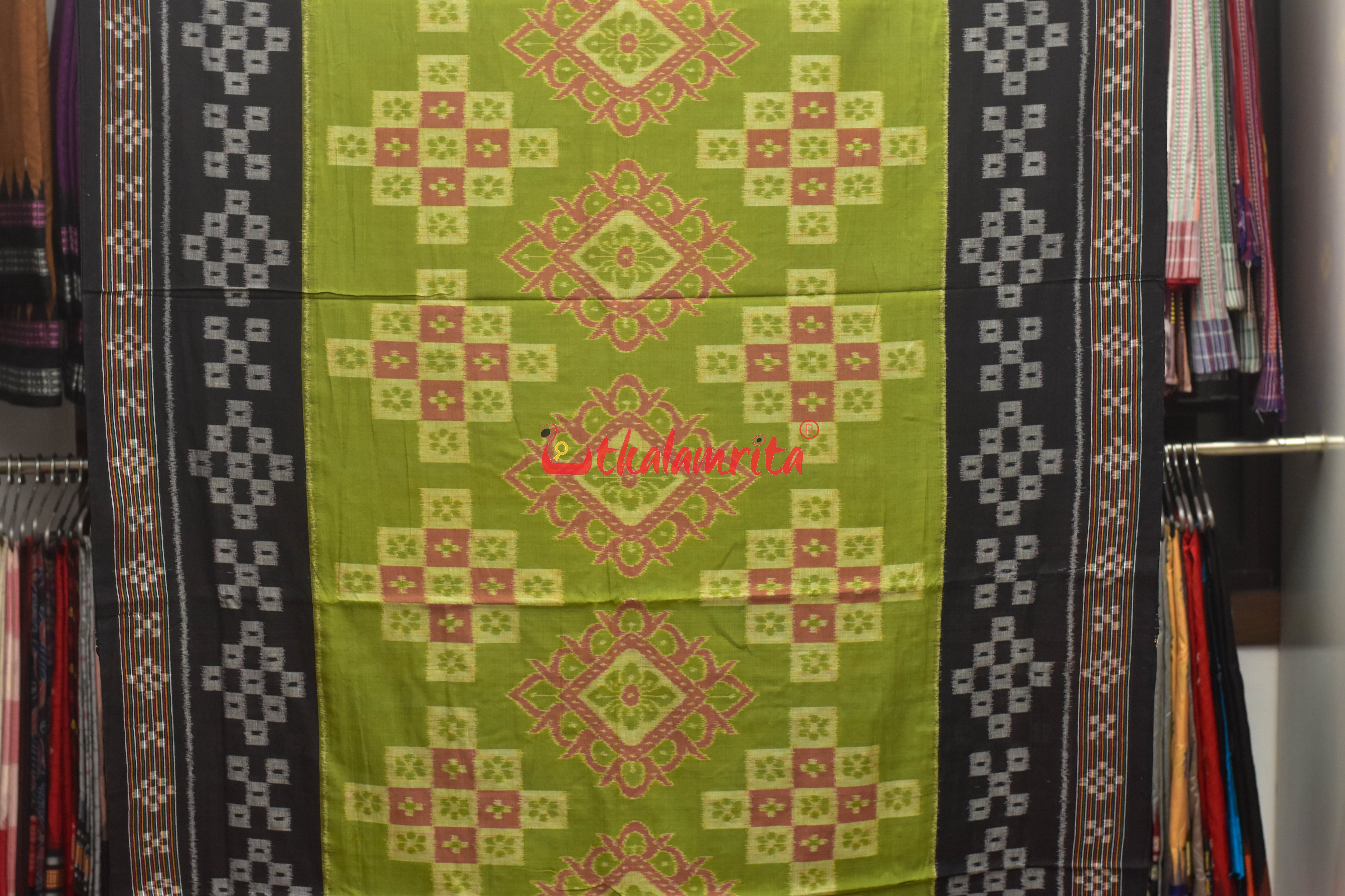 Green Black with Pasapali Body Khandua Cotton Saree