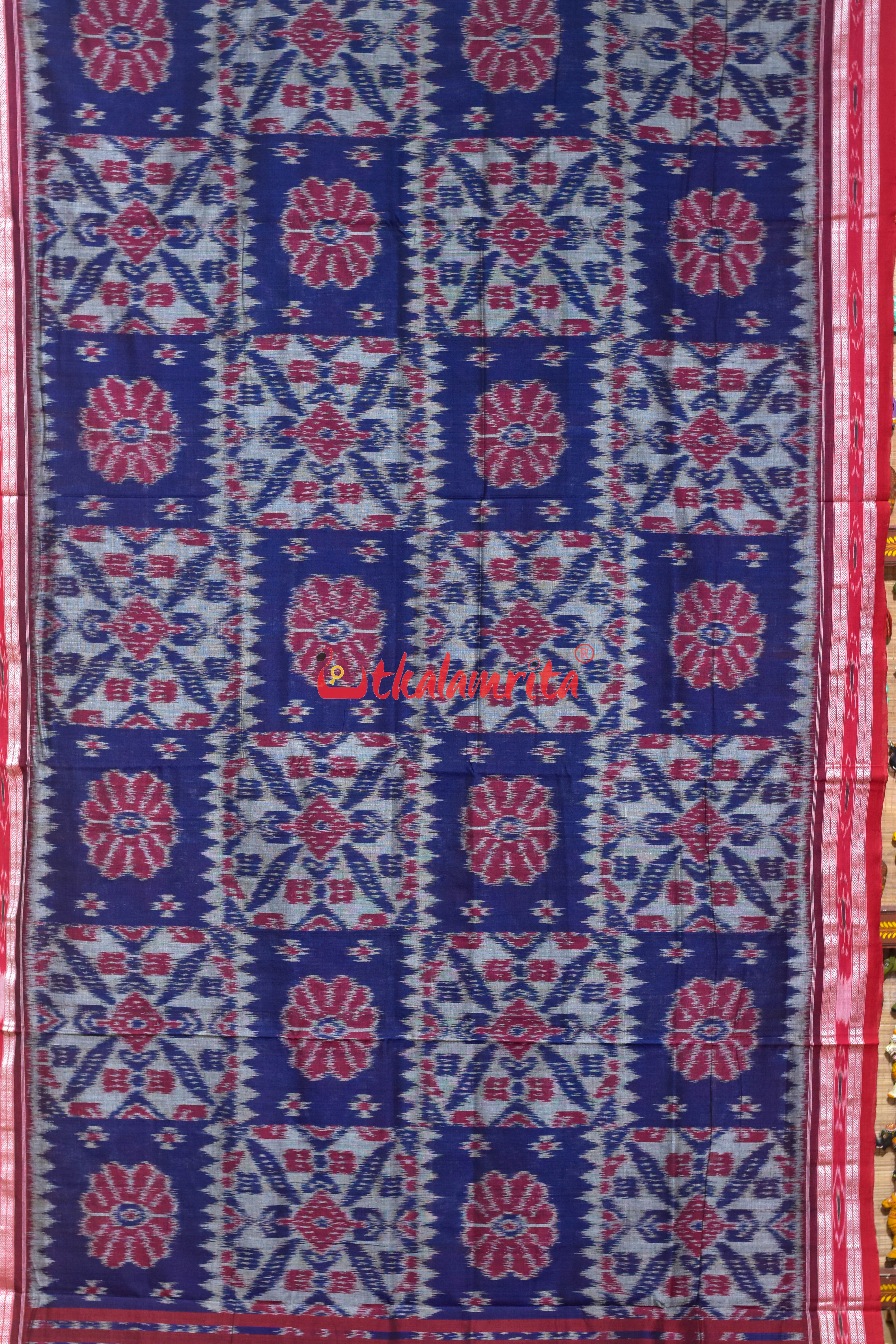 Computer Blue Grey Red Khandua Cotton Saree