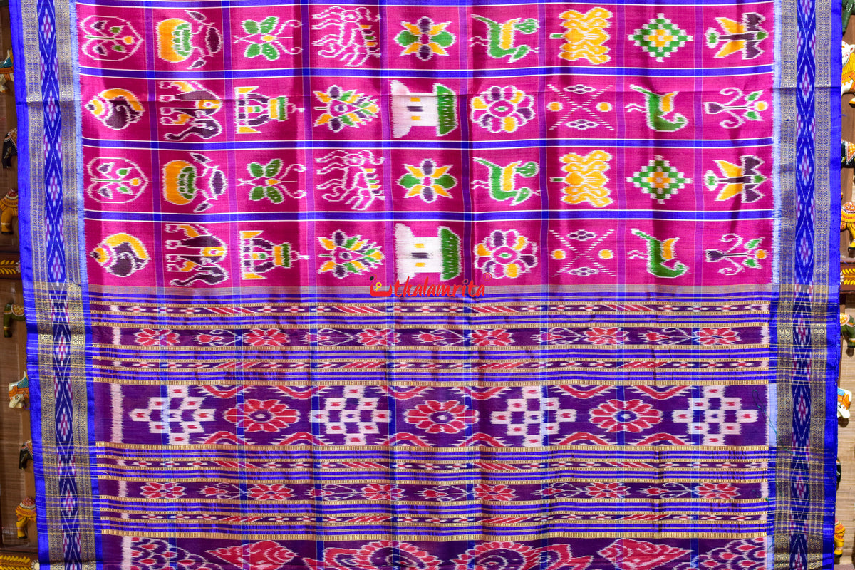 Magenta Blue Nabakothi Khandua Silk Saree