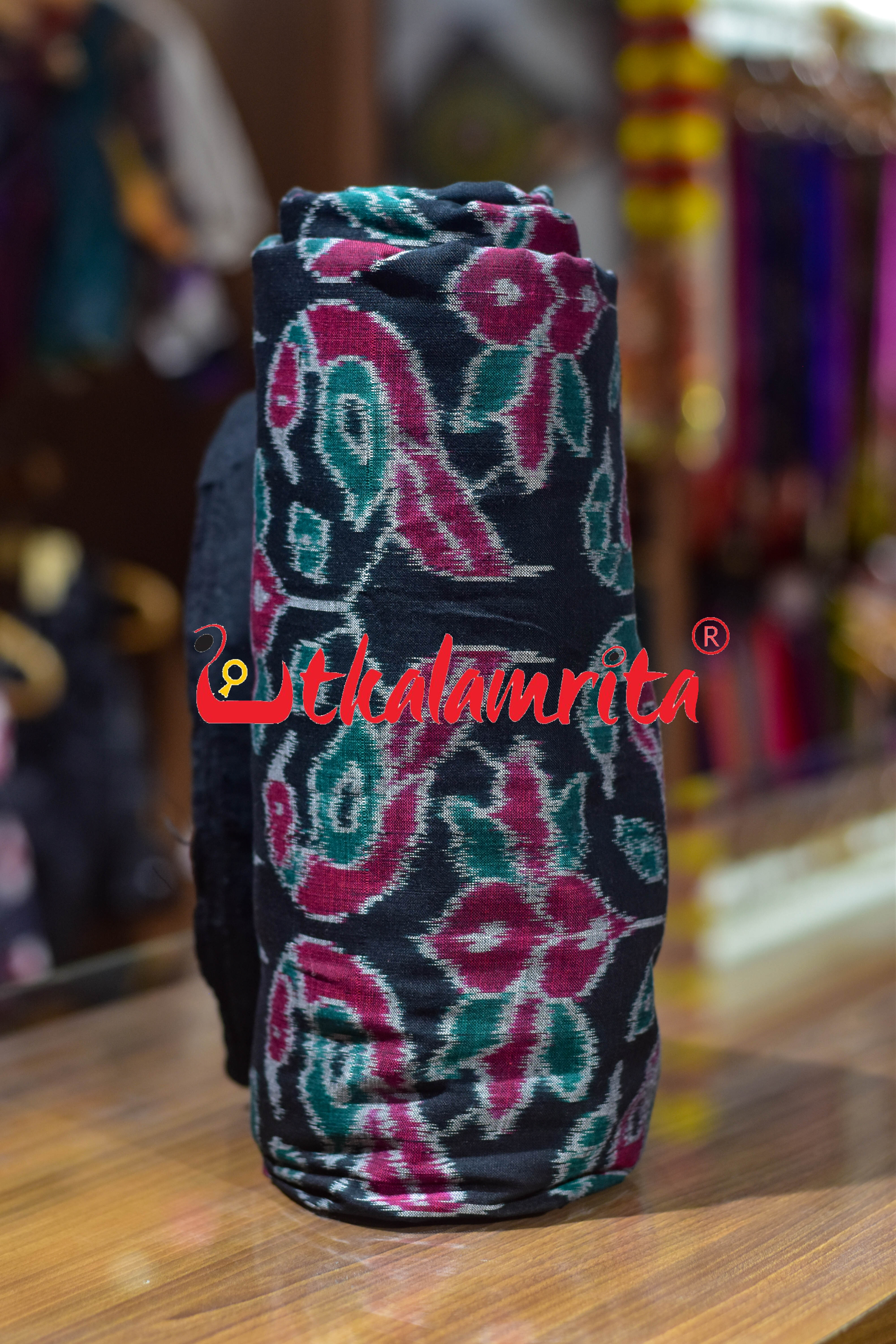 Black Duo Parrot Sambalpuri Cotton (Fabric)