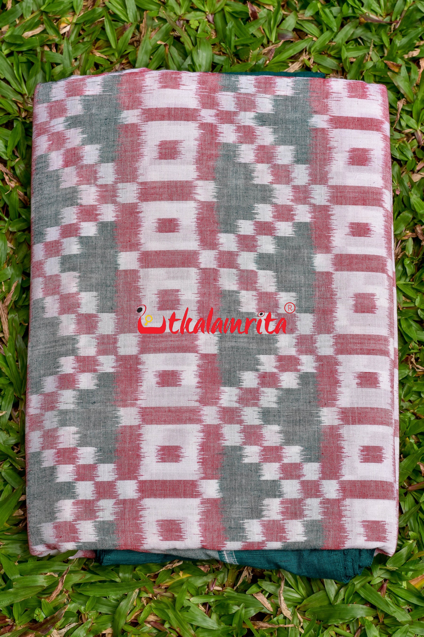 Green Red White Kuthi Maala Pasapali (Fabric)