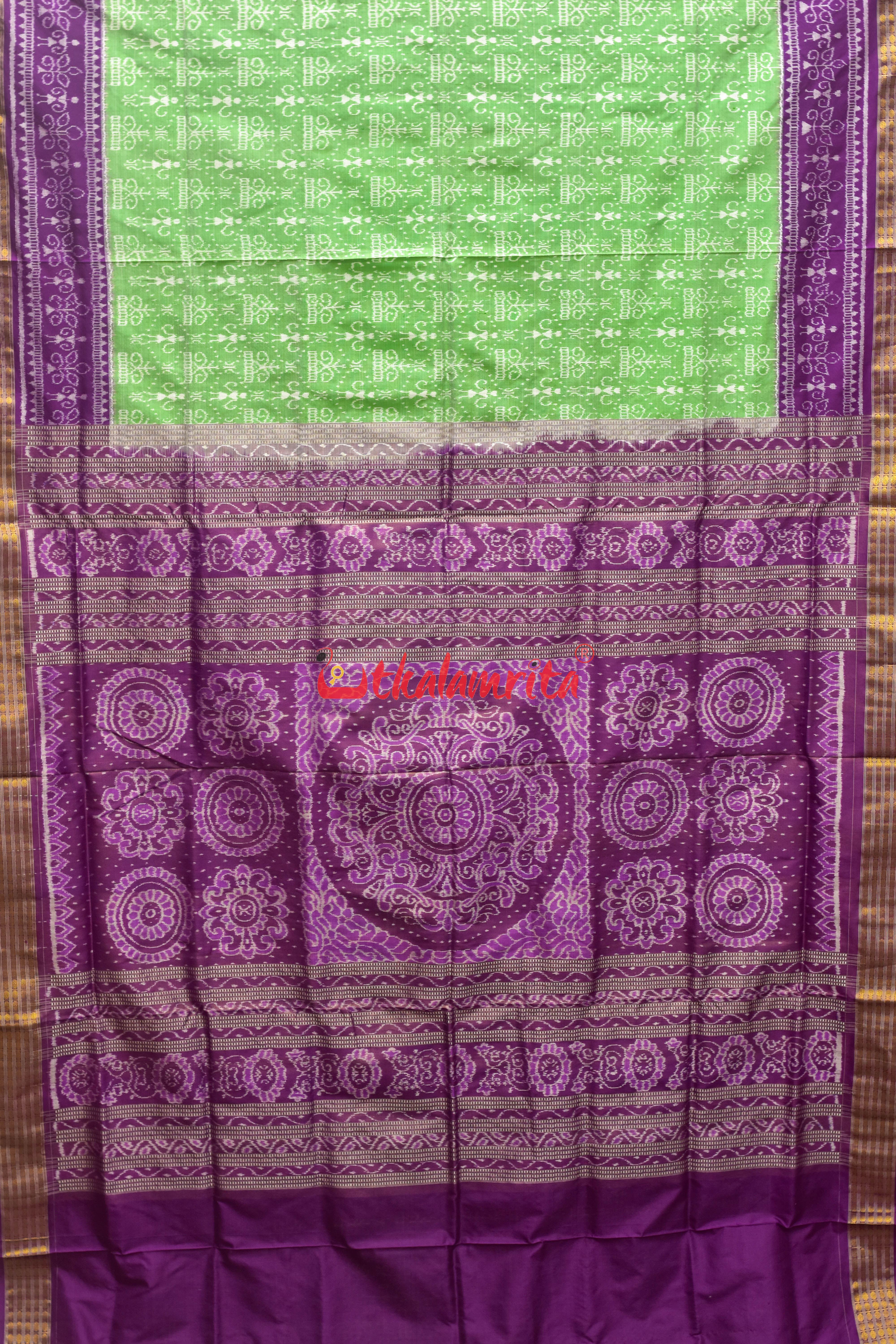 Light Green Purple Half Tissue Sambalpuri Silk Saree