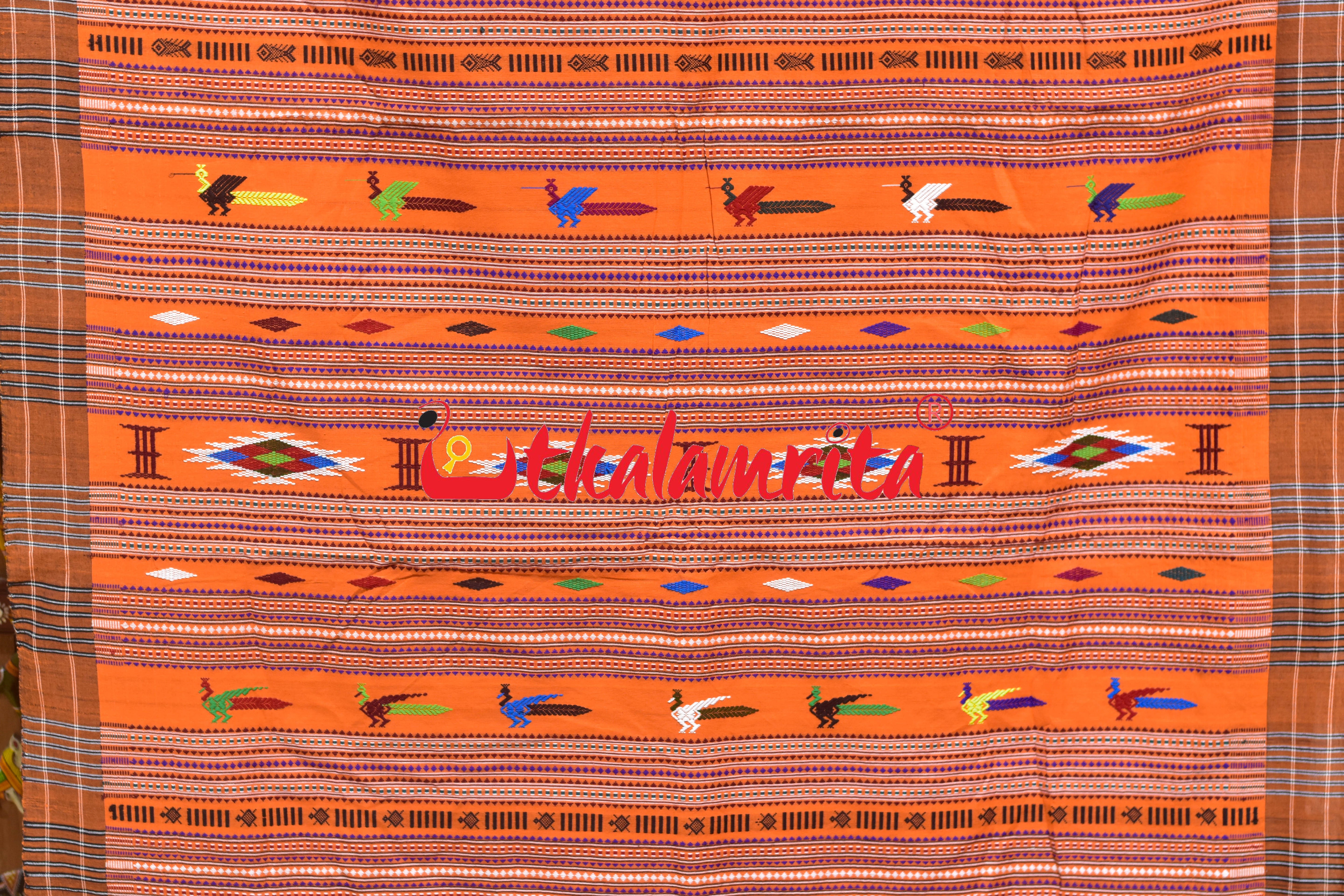Orange Black Original Ganjam Bomkai Cotton Saree
