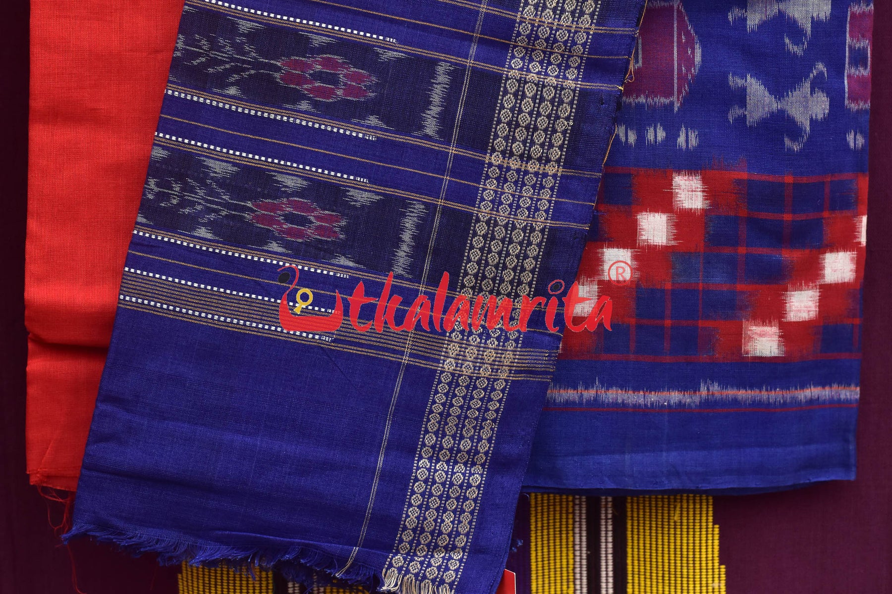 Pasapali Tribal Blue Red Sambalpuri Cotton Dress Set