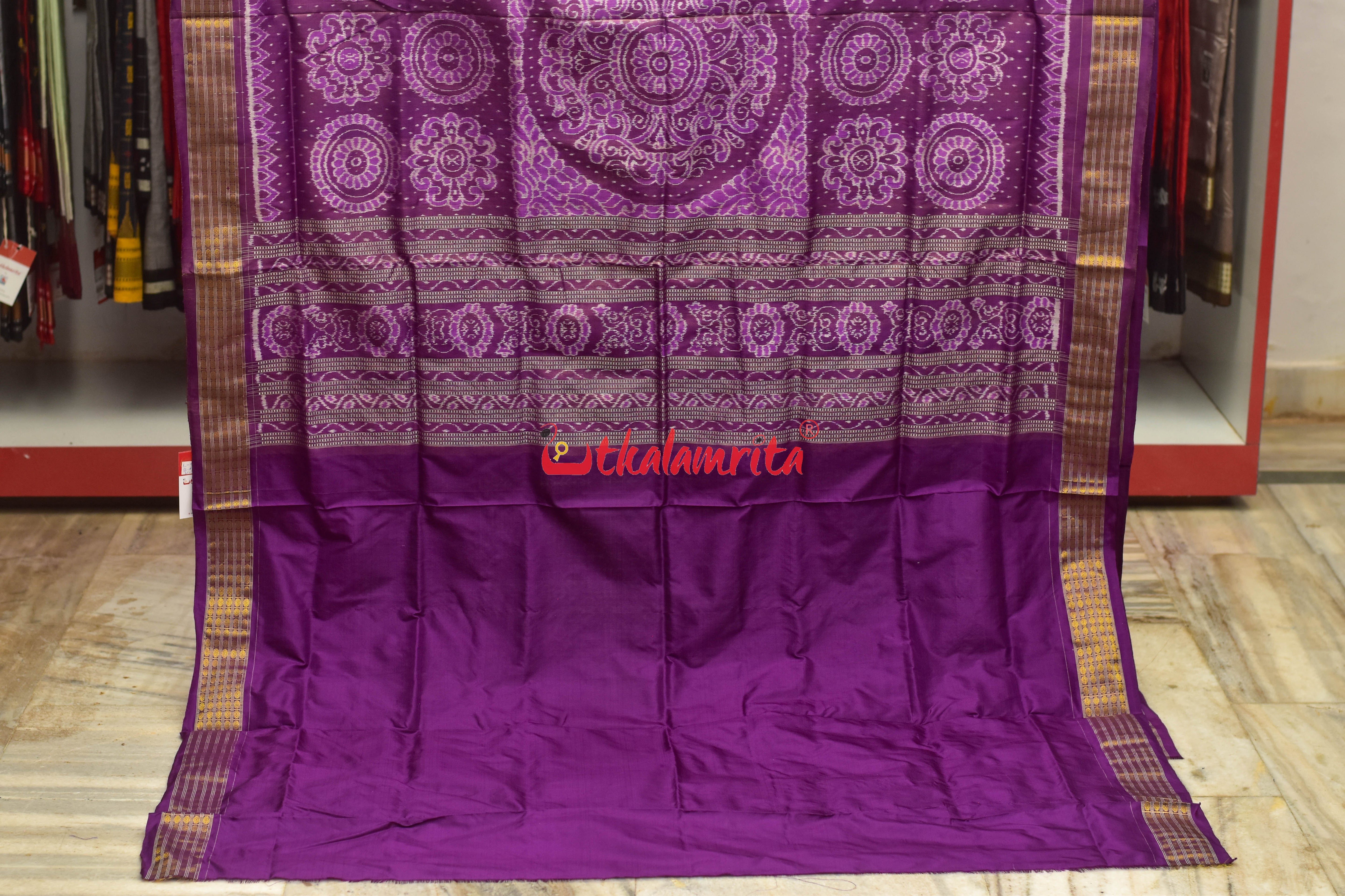 Light Green Purple Half Tissue Sambalpuri Silk Saree