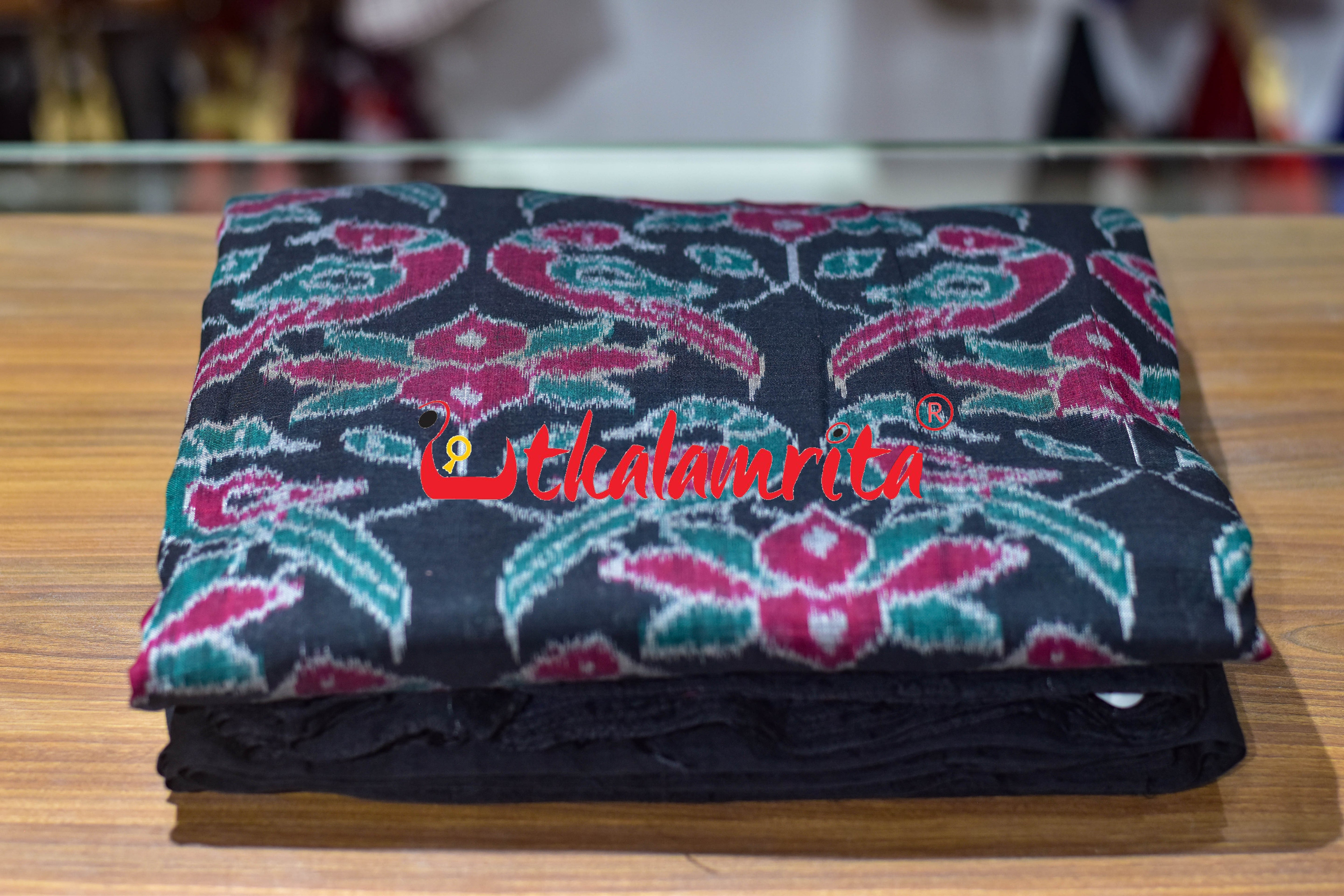 Black Duo Parrot Sambalpuri Cotton (Fabric)