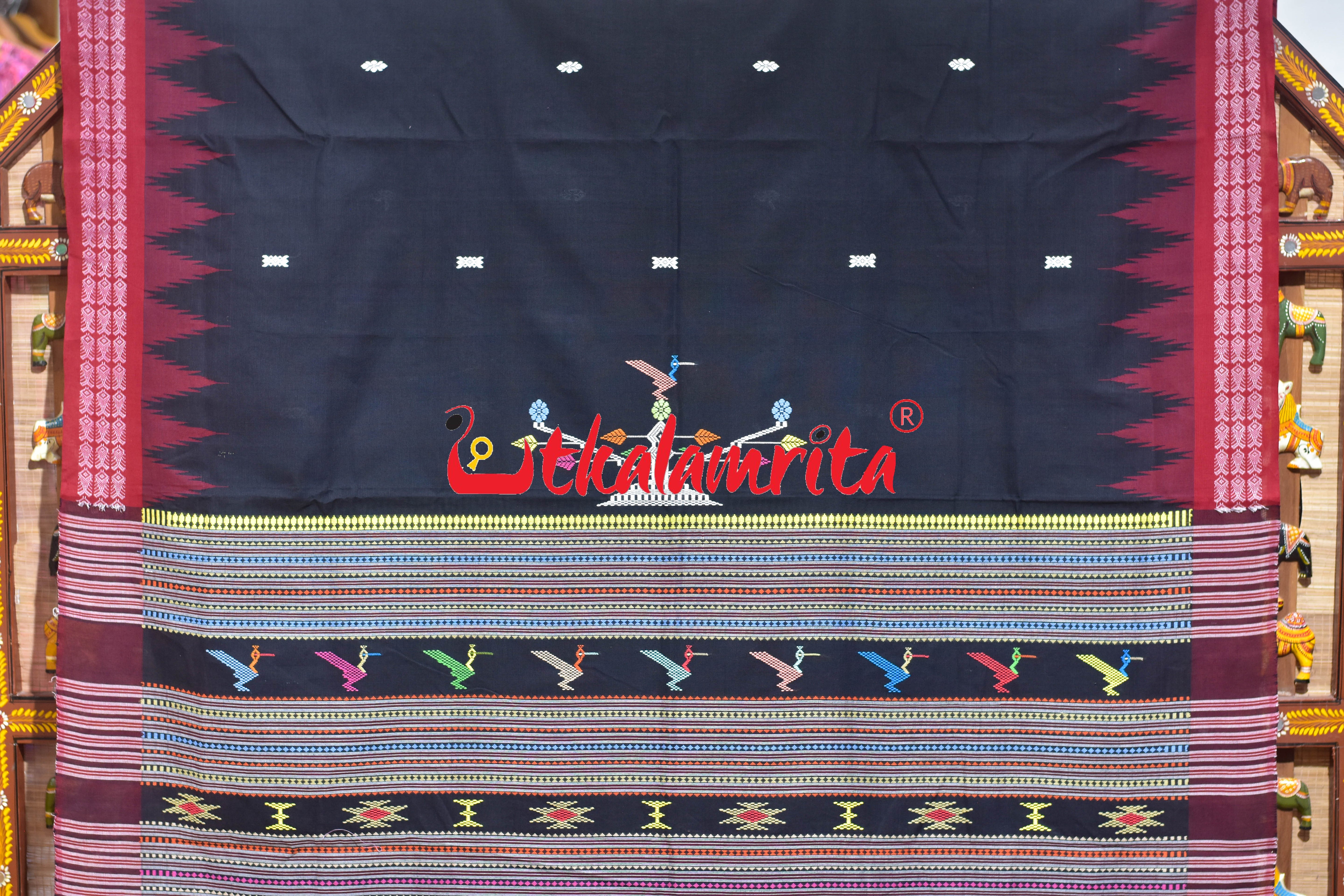 Black Red Border Ganjam Bomkai Cotton Saree