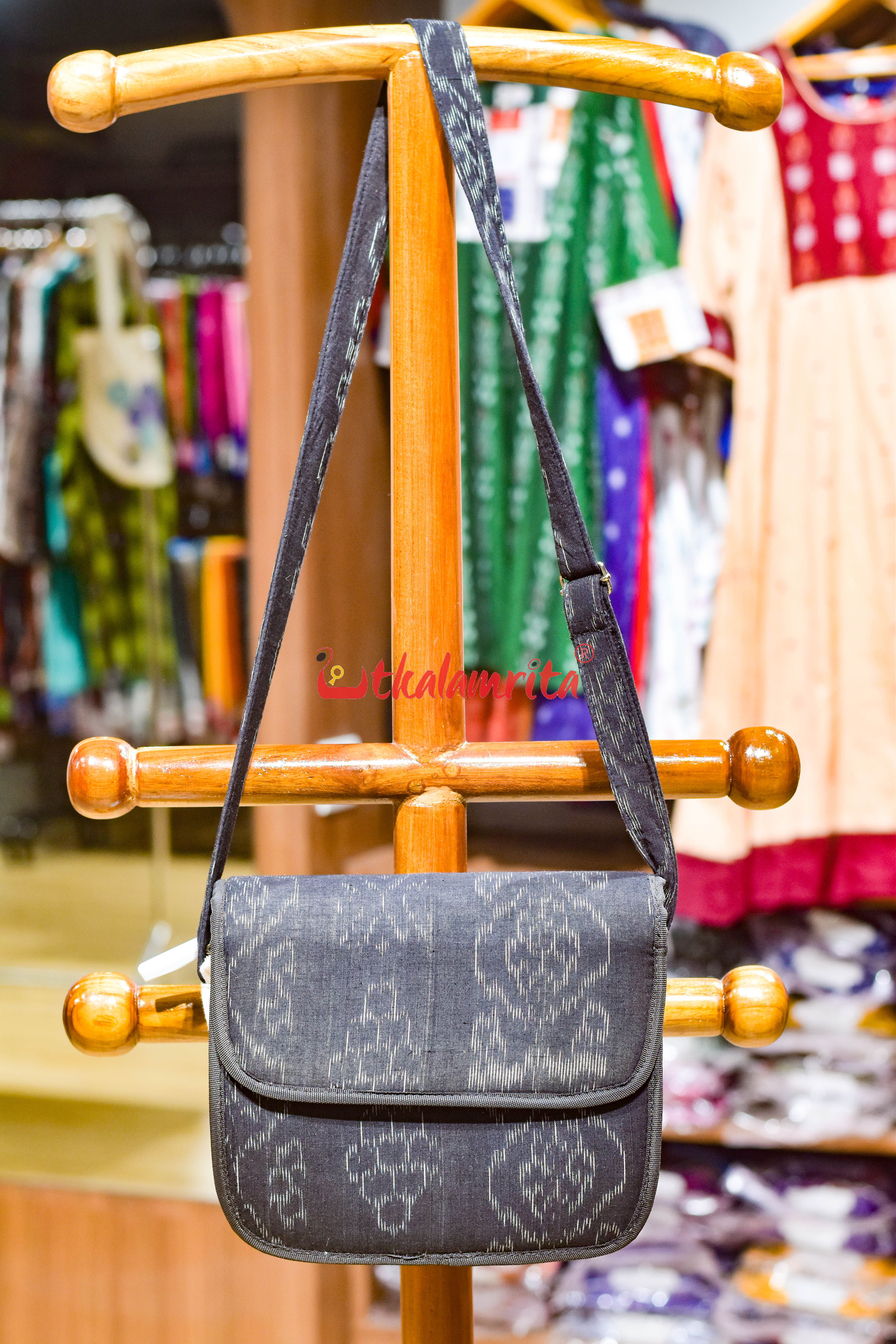 Black Flower Bandha Button Sling Bag