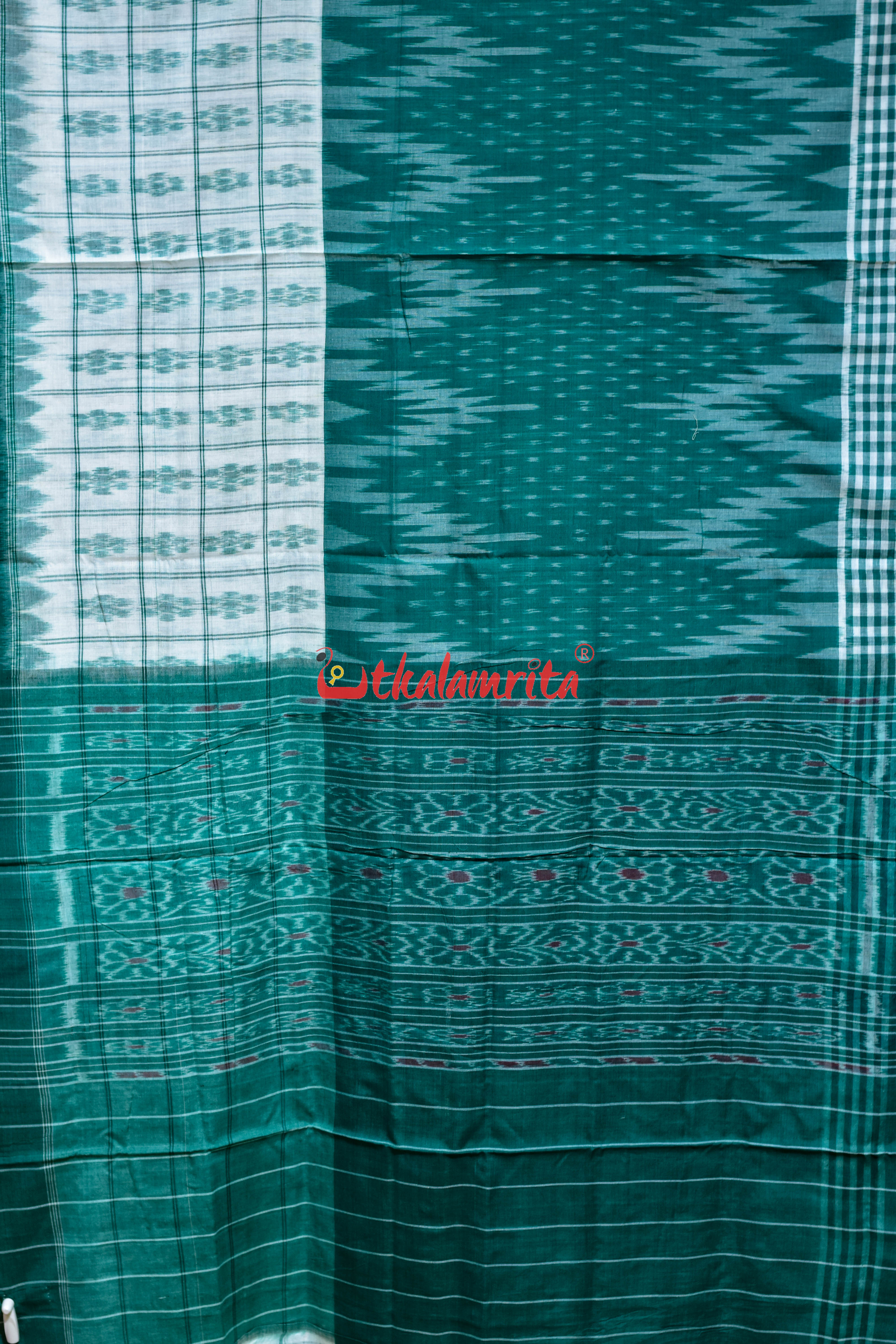 Special kargil Green White Khandua Cotton Saree