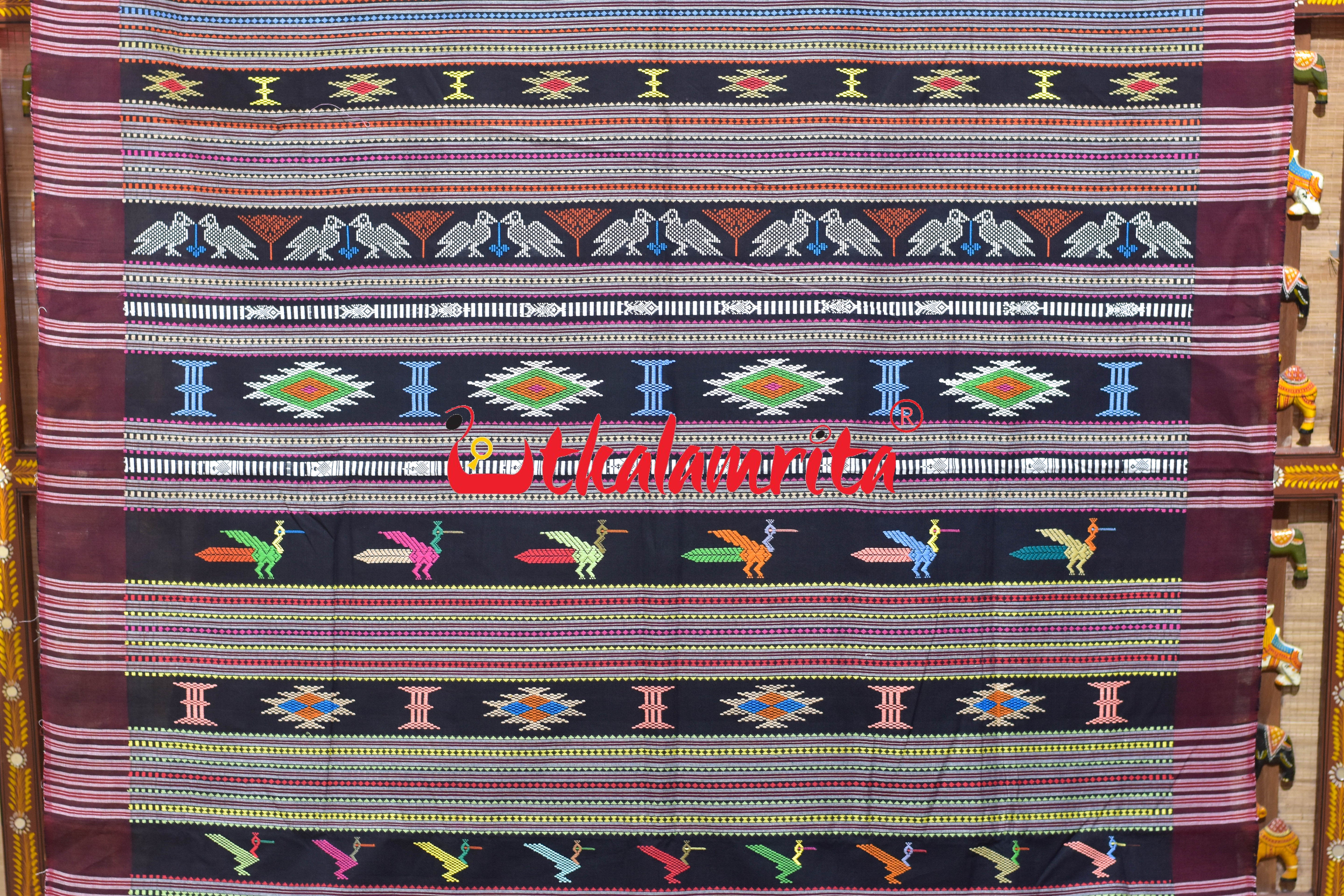 Black Red Border Ganjam Bomkai Cotton Saree