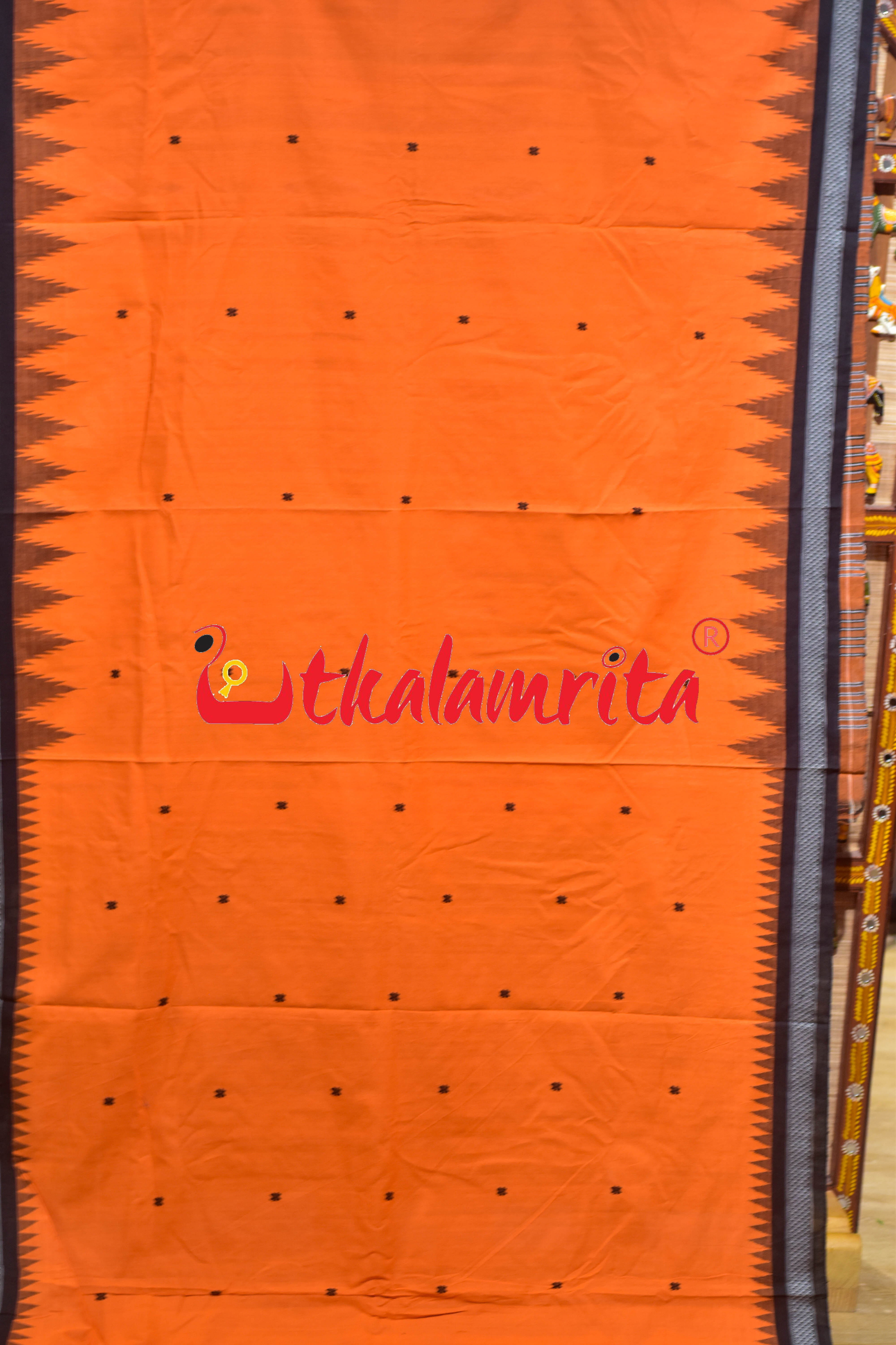 Orange Black Original Ganjam Bomkai Cotton Saree