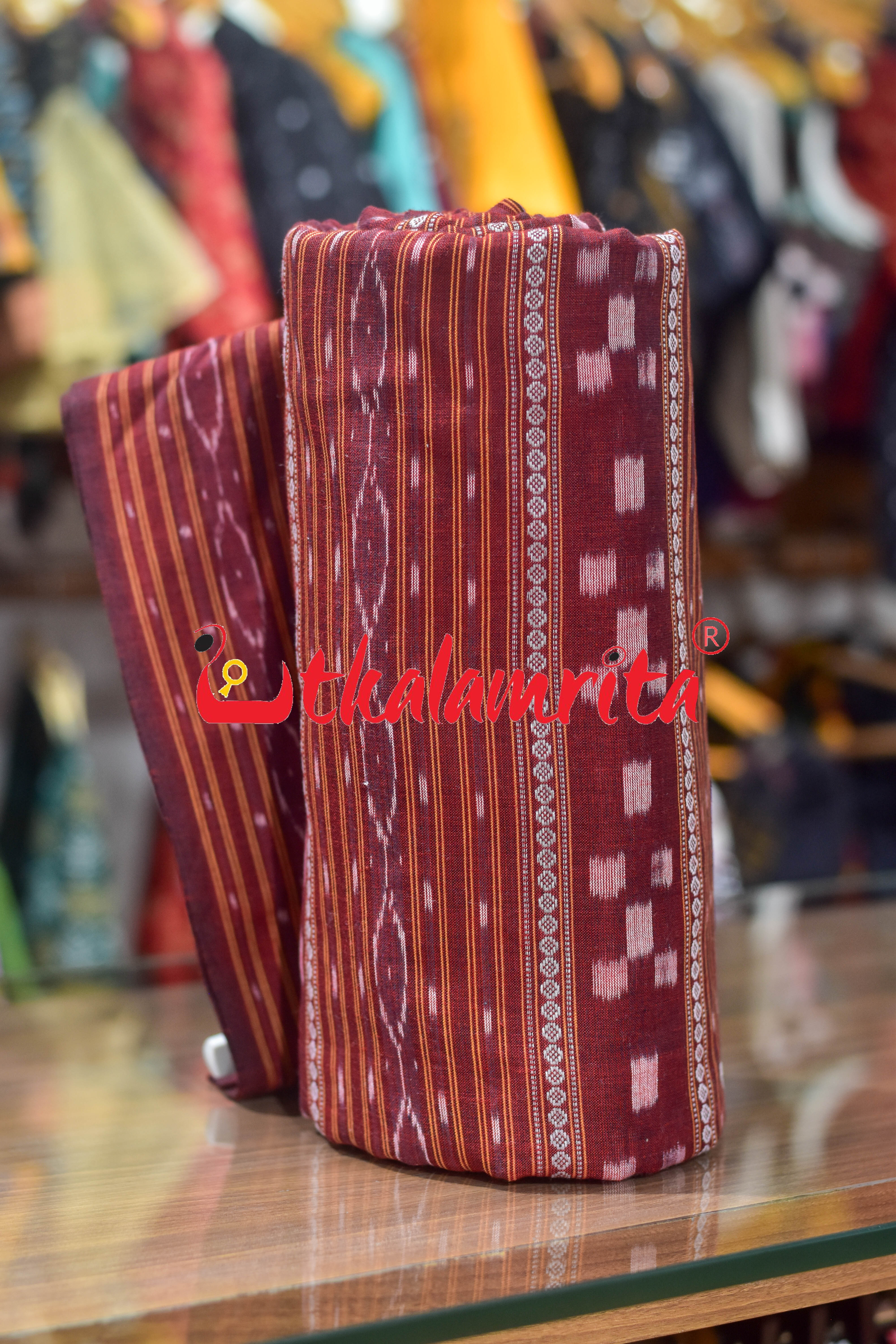 Maroon Pasapali Ikat Cotton (Fabric)