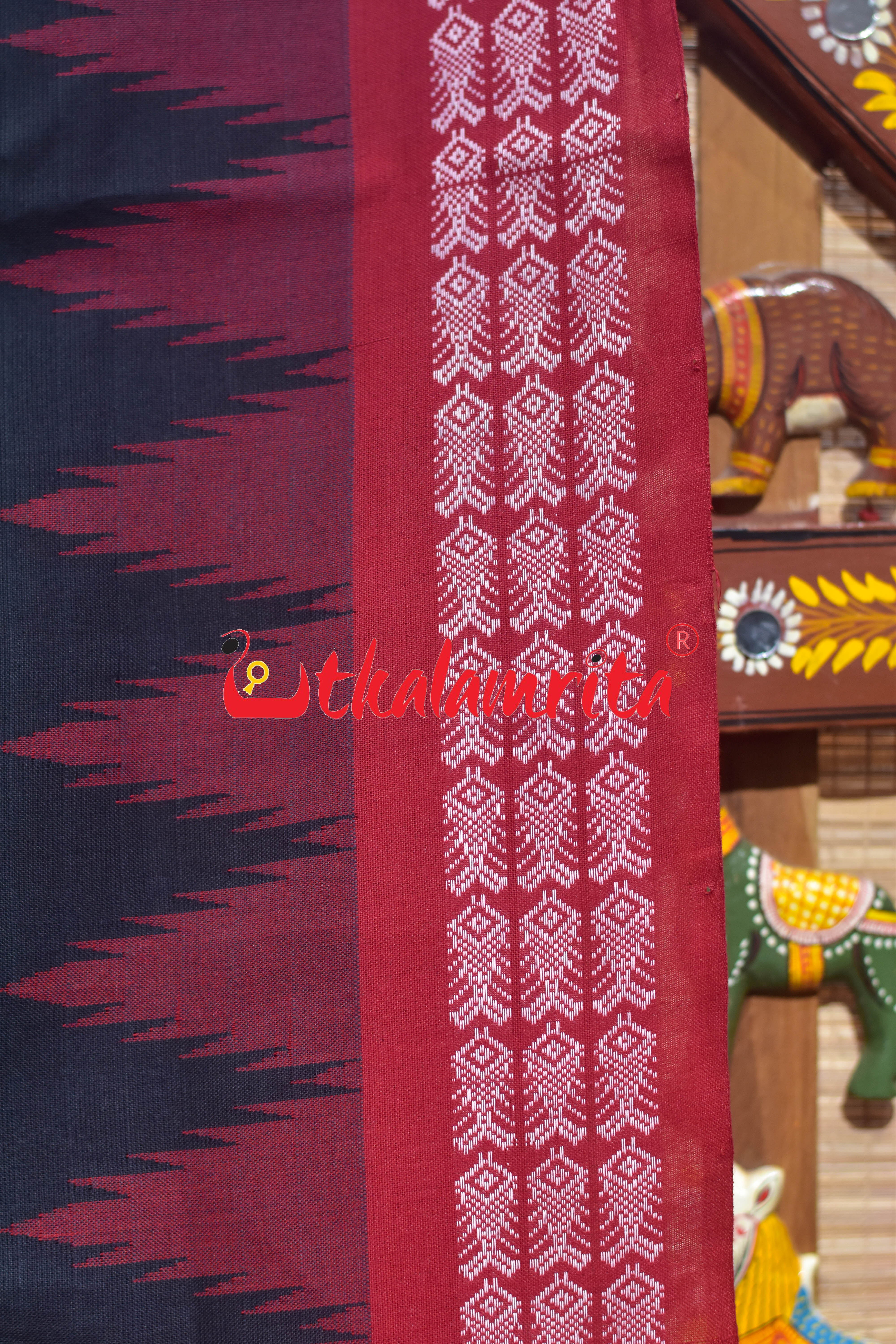 Black Red Border Ganjam Bomkai Cotton Saree