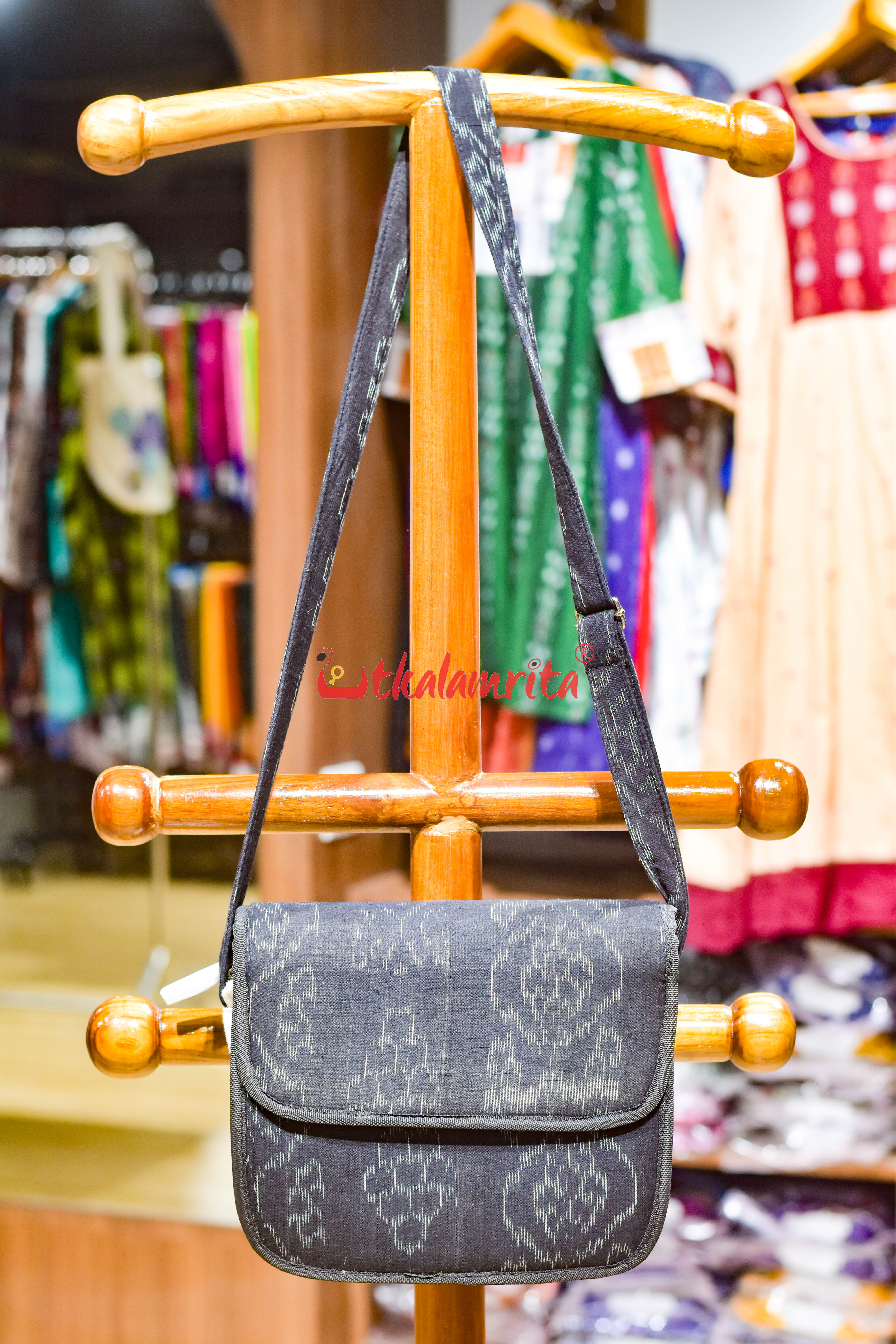 Black Flower Bandha Button Sling Bag