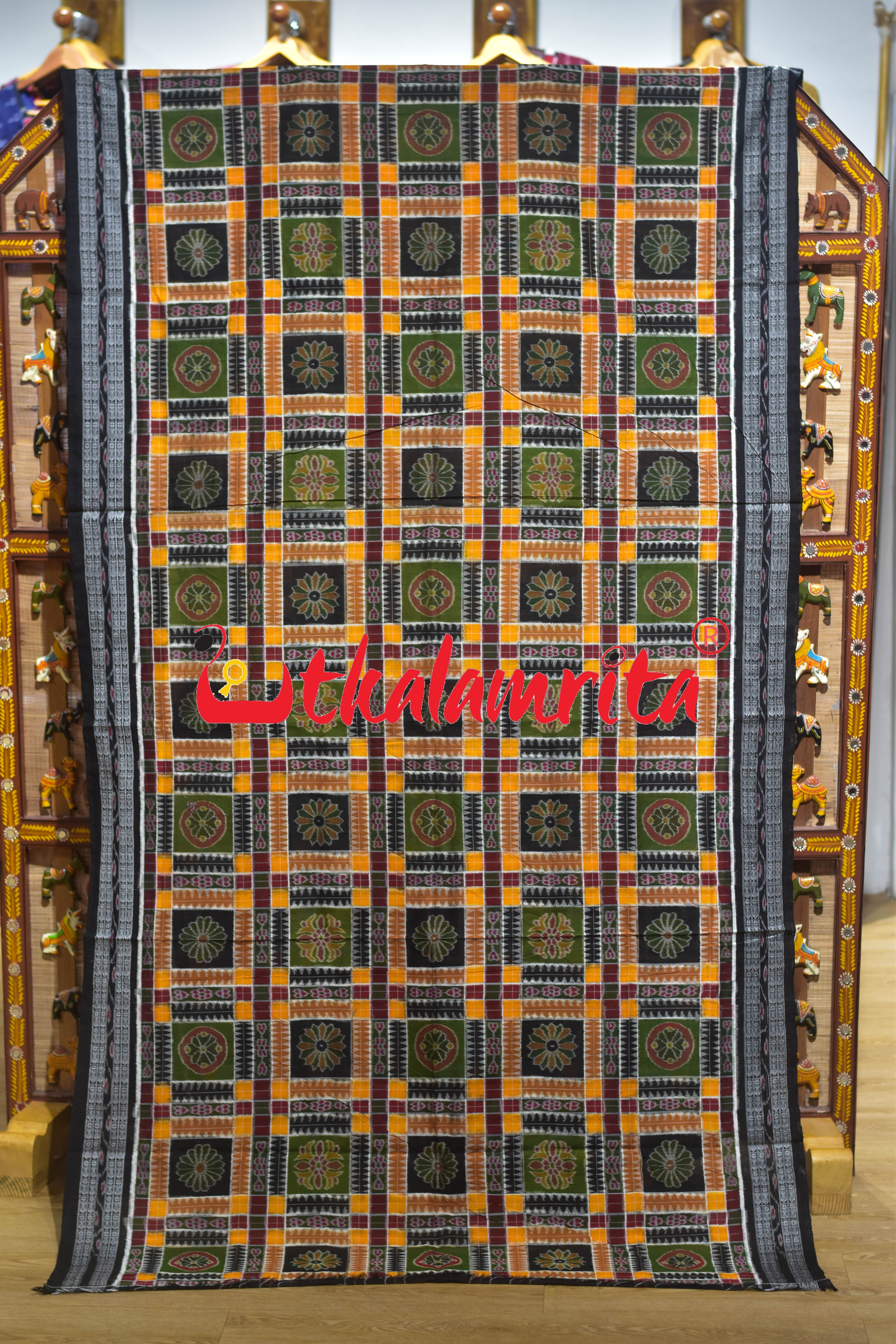 Utkala Lakhmi Green Black Sambalpuri Cotton Saree