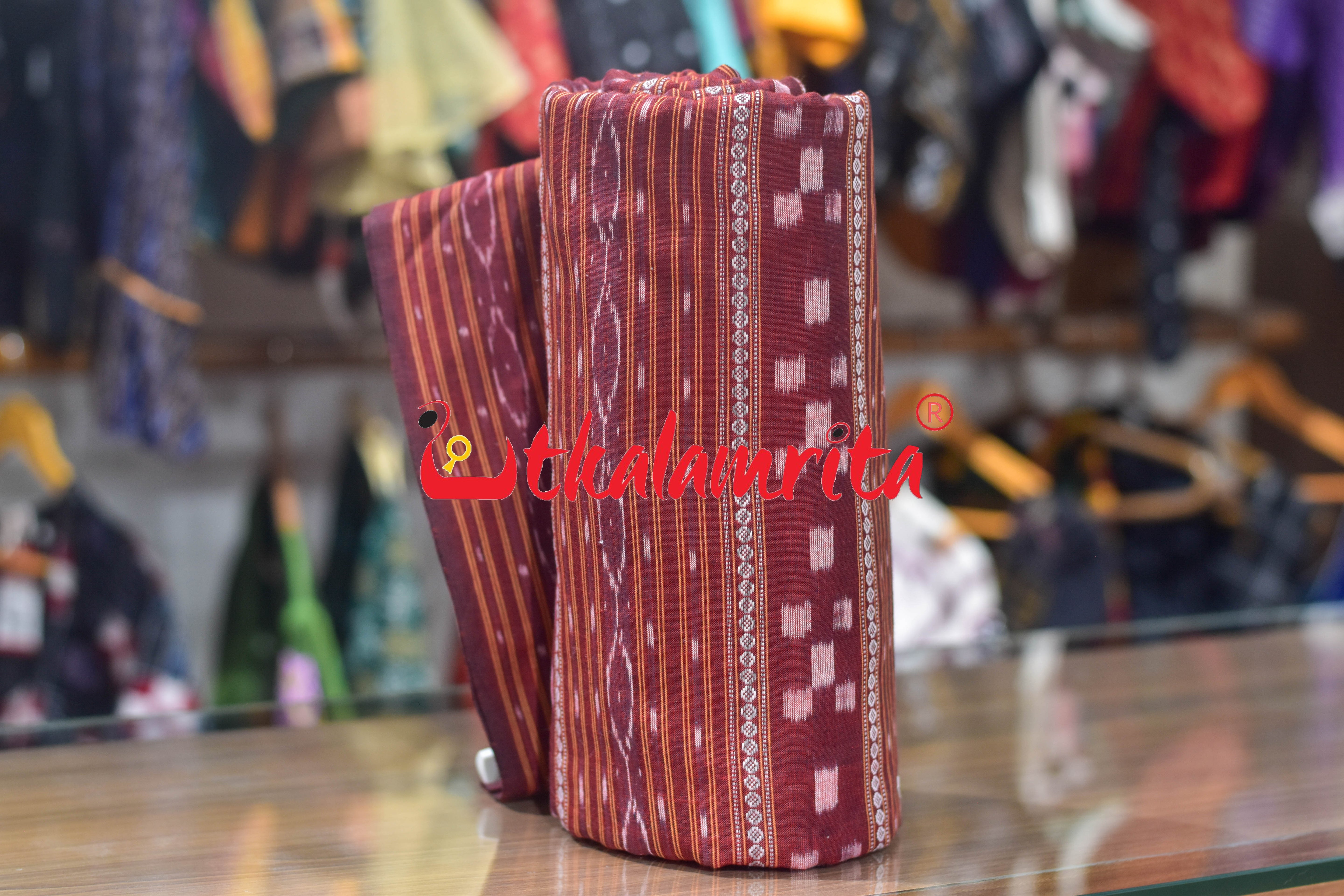Maroon Pasapali Ikat Cotton (Fabric)