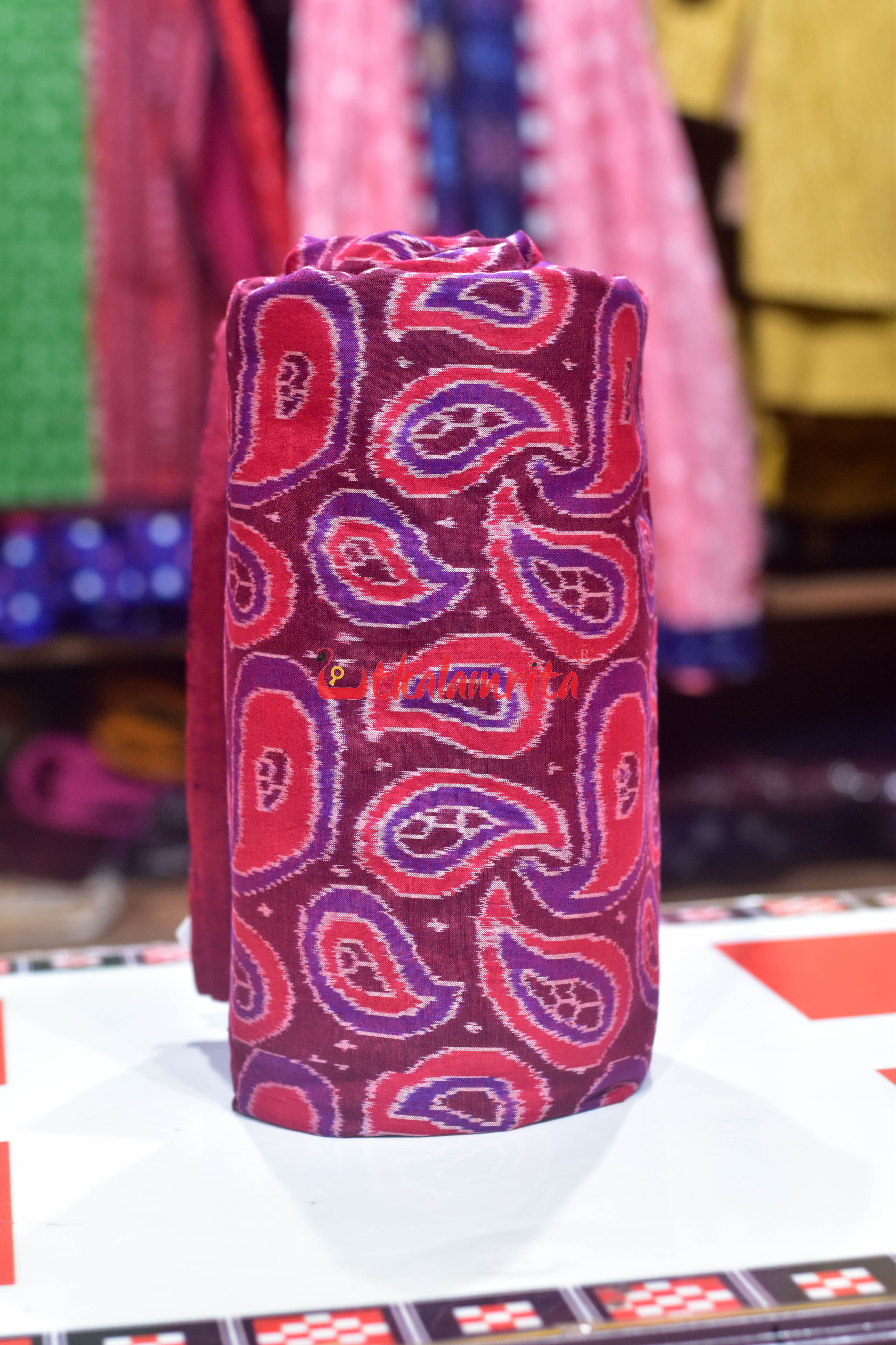 Maroon Red Amba Kasi Sambalpuri Cotton (Fabric)