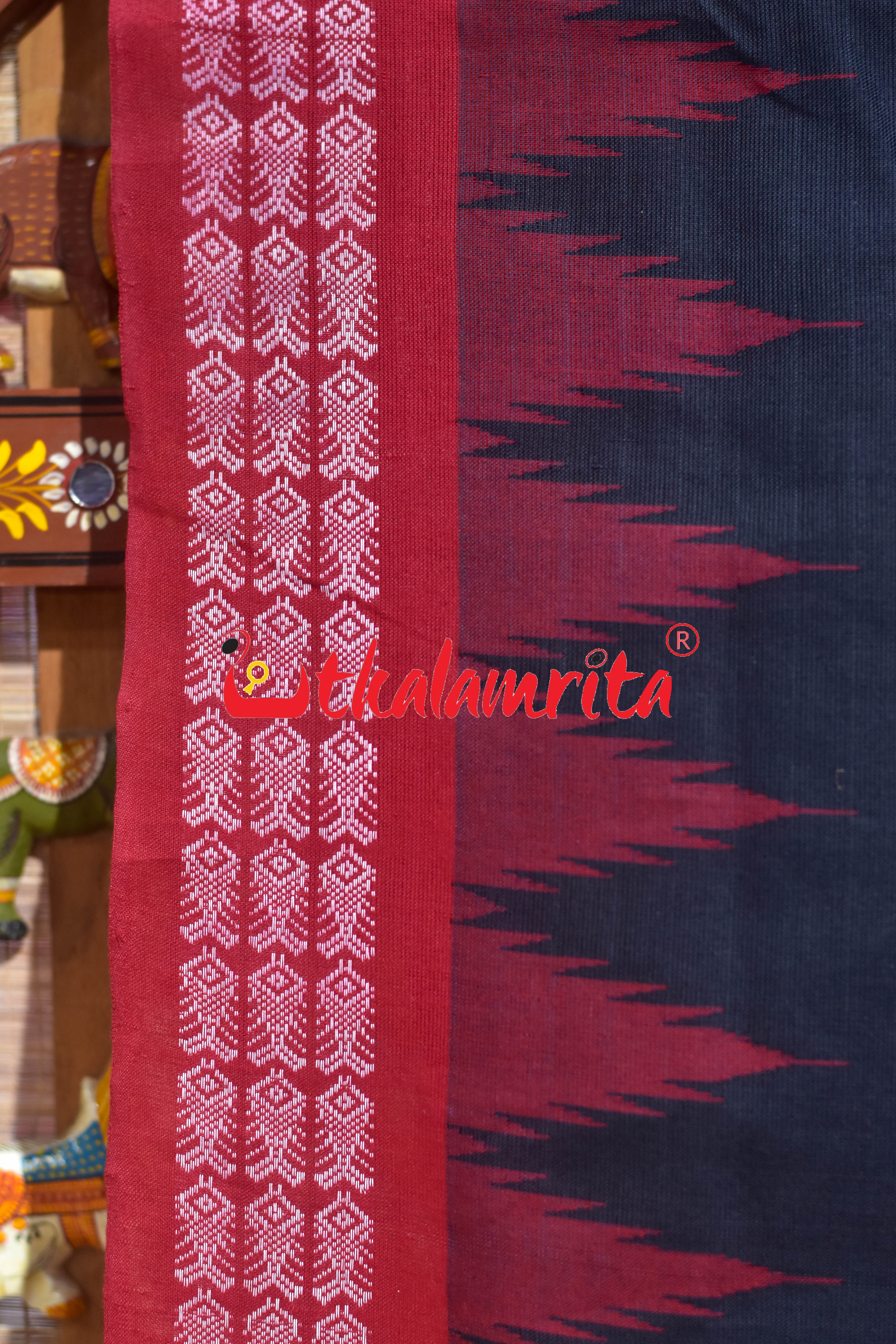 Black Red Border Ganjam Bomkai Cotton Saree