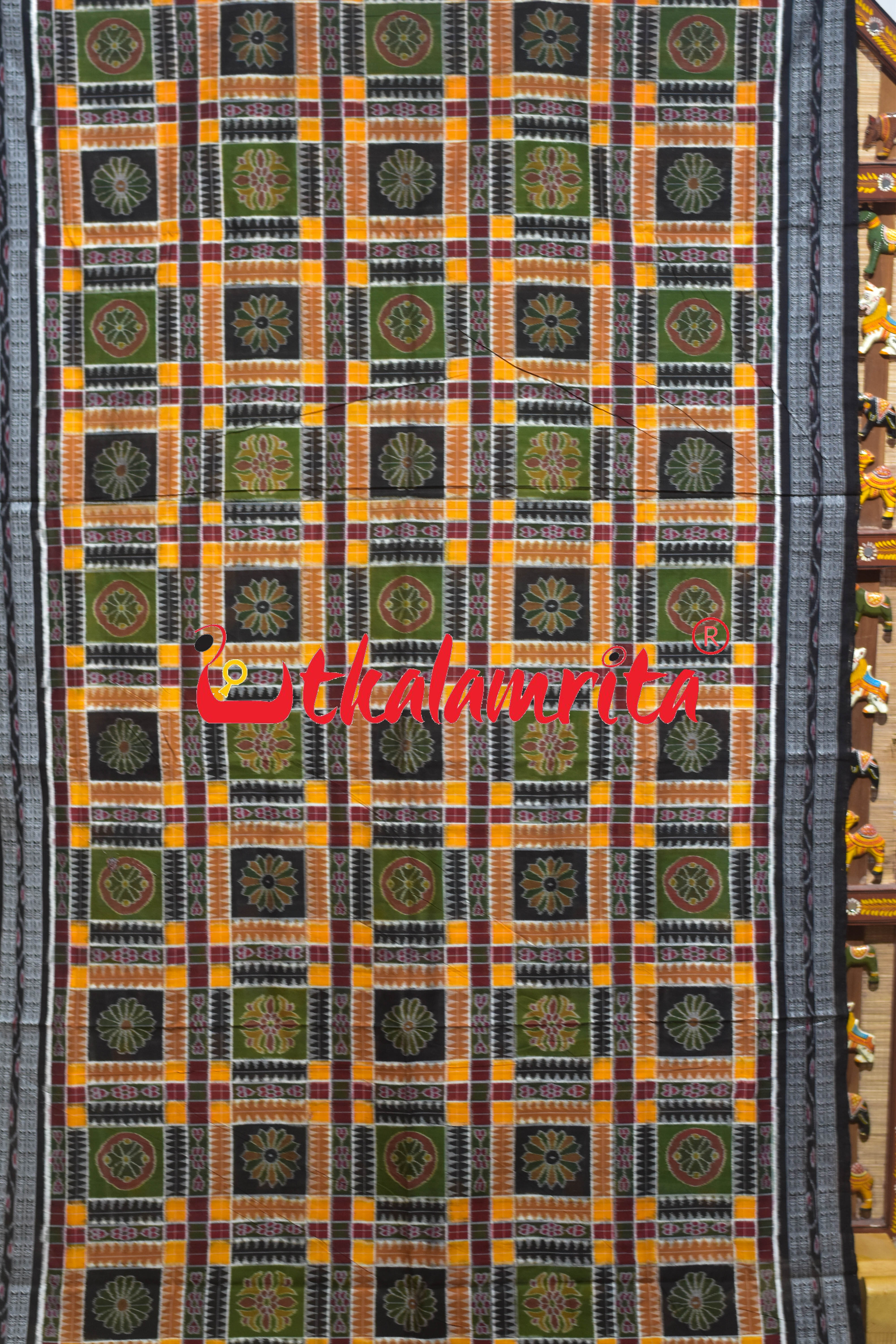 Utkala Lakhmi Green Black Sambalpuri Cotton Saree