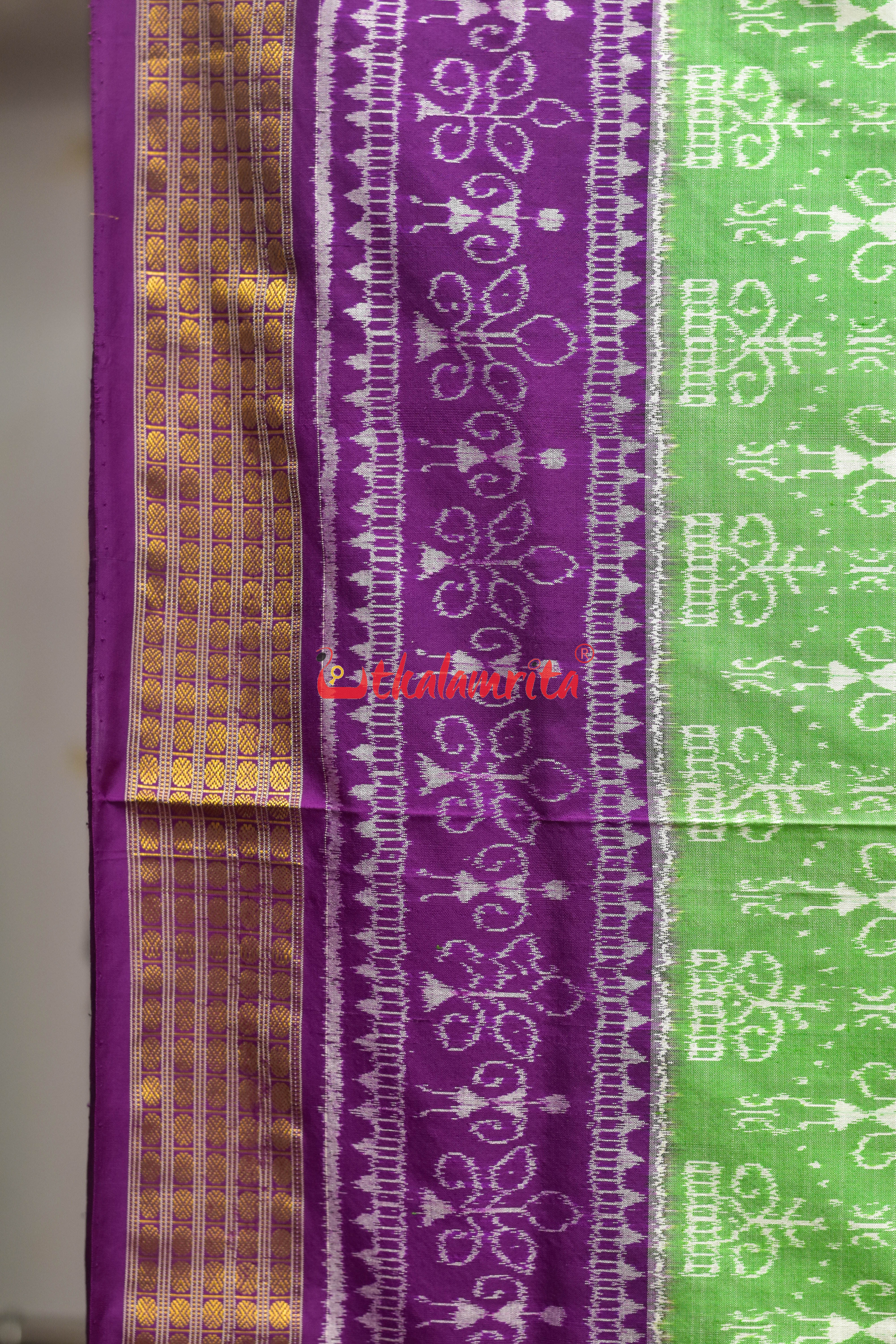 Light Green Purple Half Tissue Sambalpuri Silk Saree