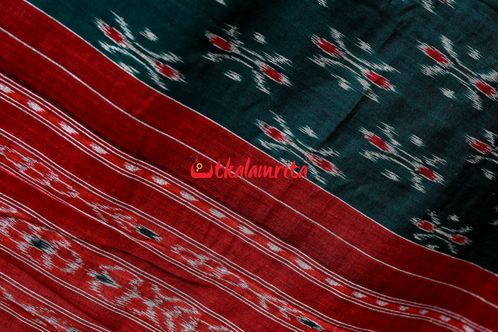 Bottle Green Damru Khandua Pasapali Border Cotton Saree