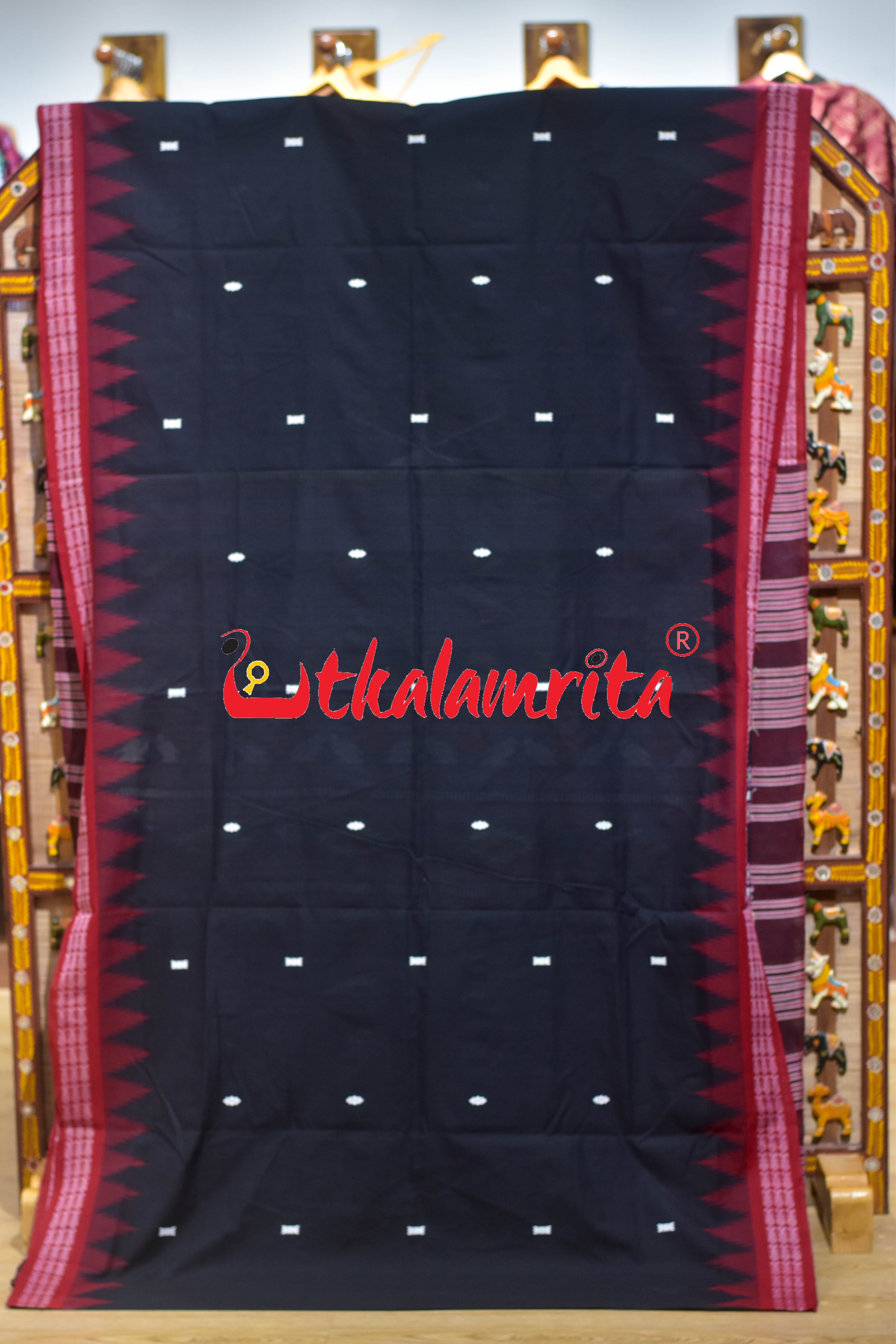 Black Red Border Ganjam Bomkai Cotton Saree
