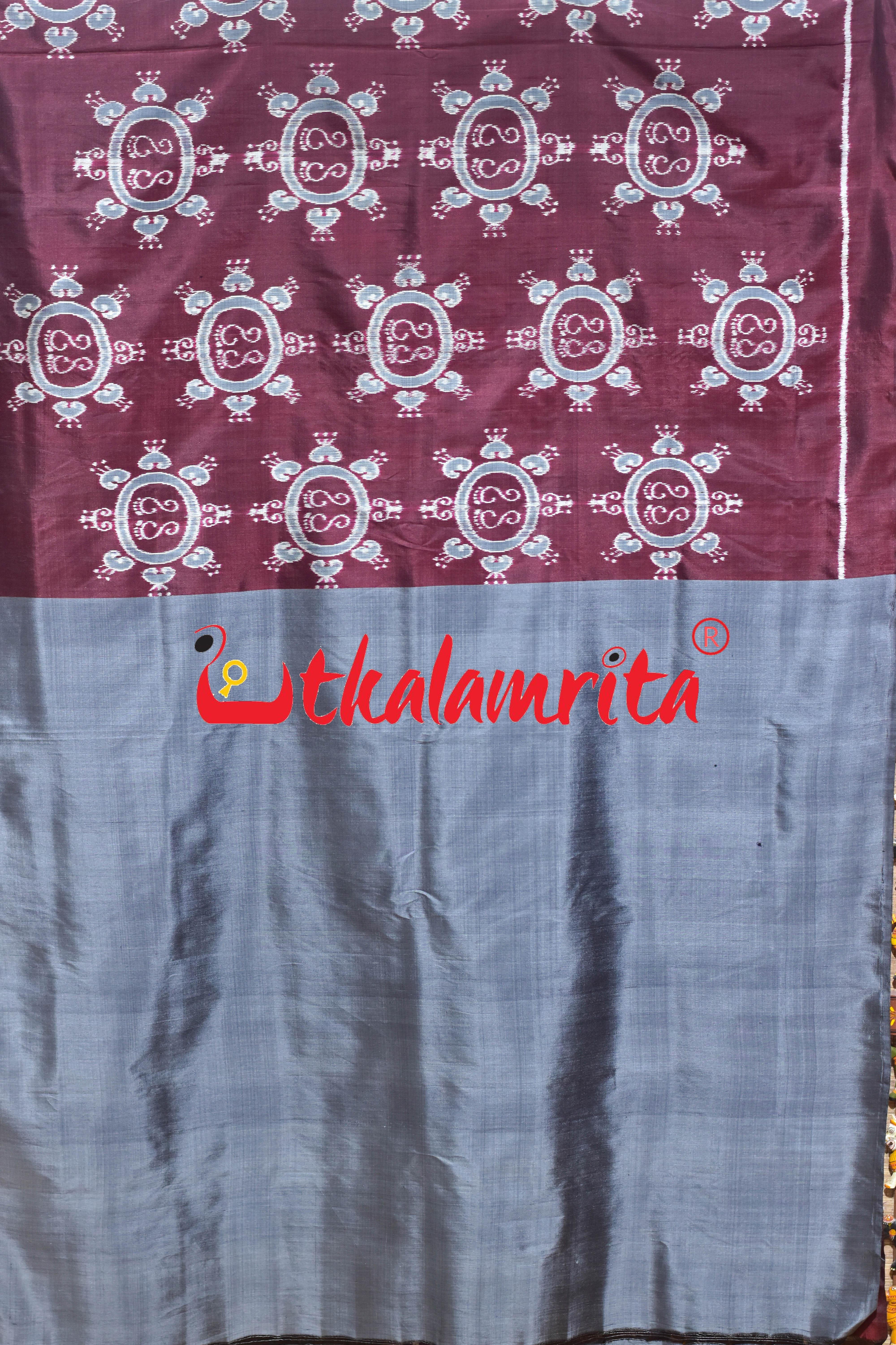 Maroon Grey Lakhmi Pada Khandua Silk Saree