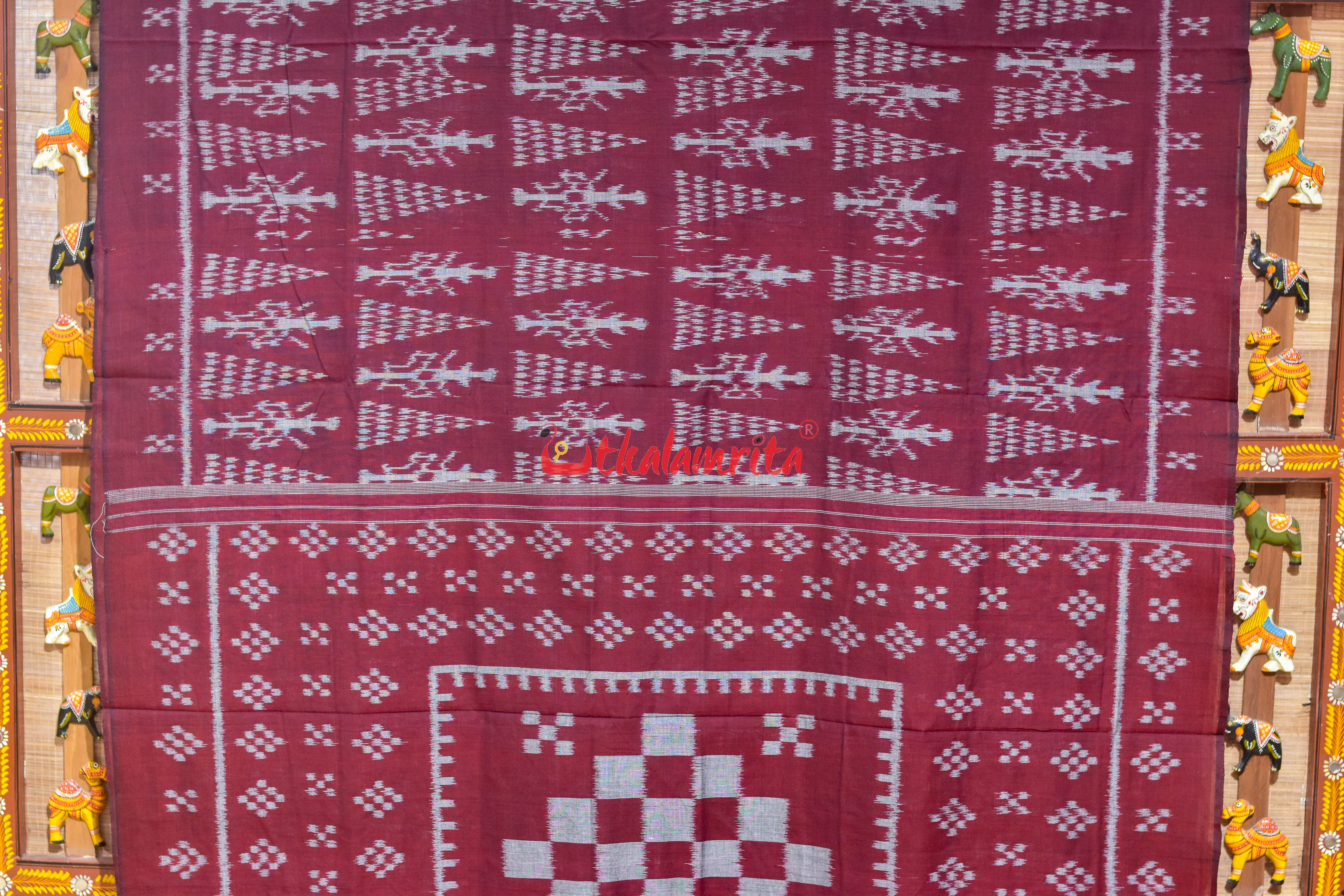Maroon Thikiri Gacha Design Khandua Cotton Saree