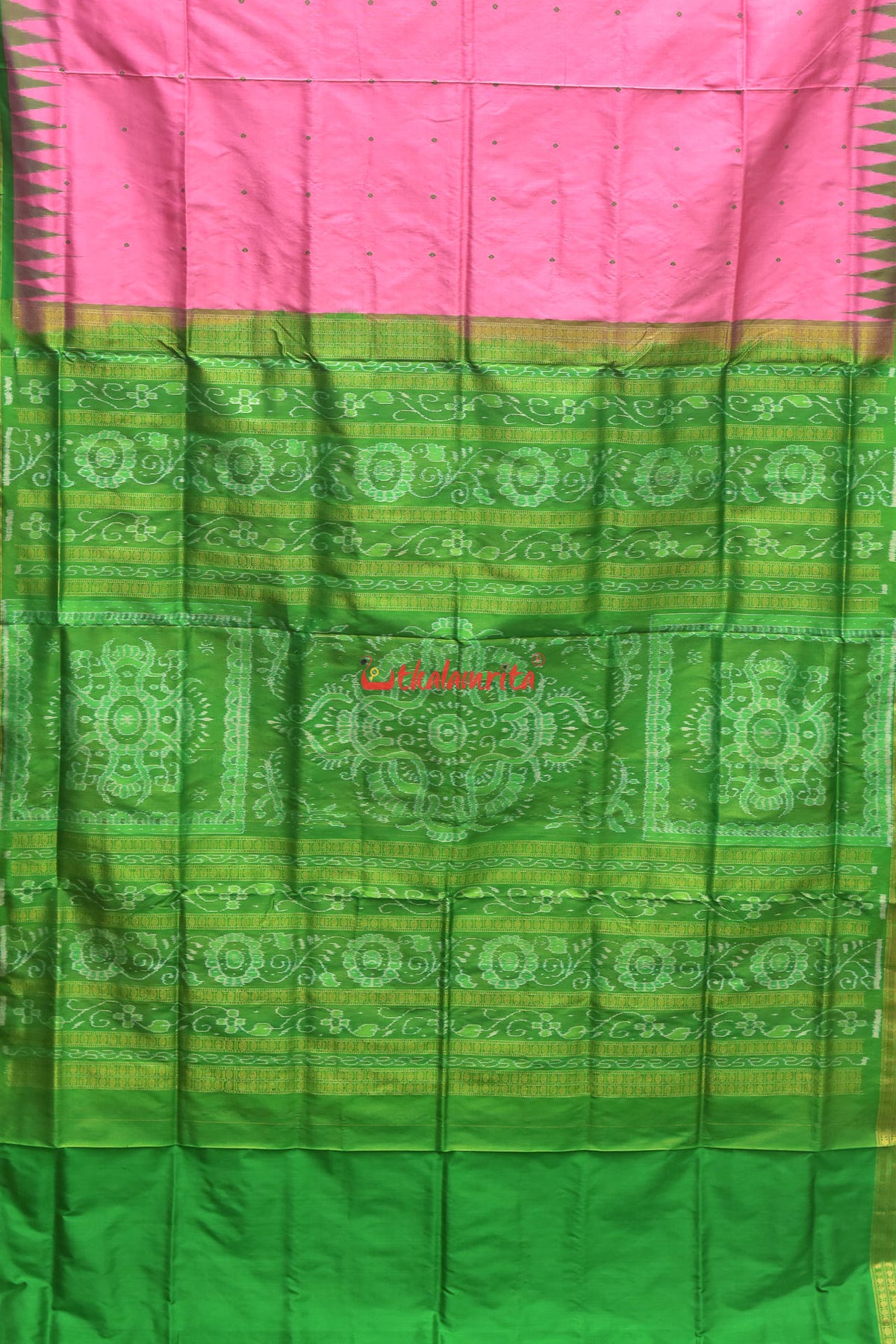 Pink Green Half Tissue Sambalpuri Silk Saree