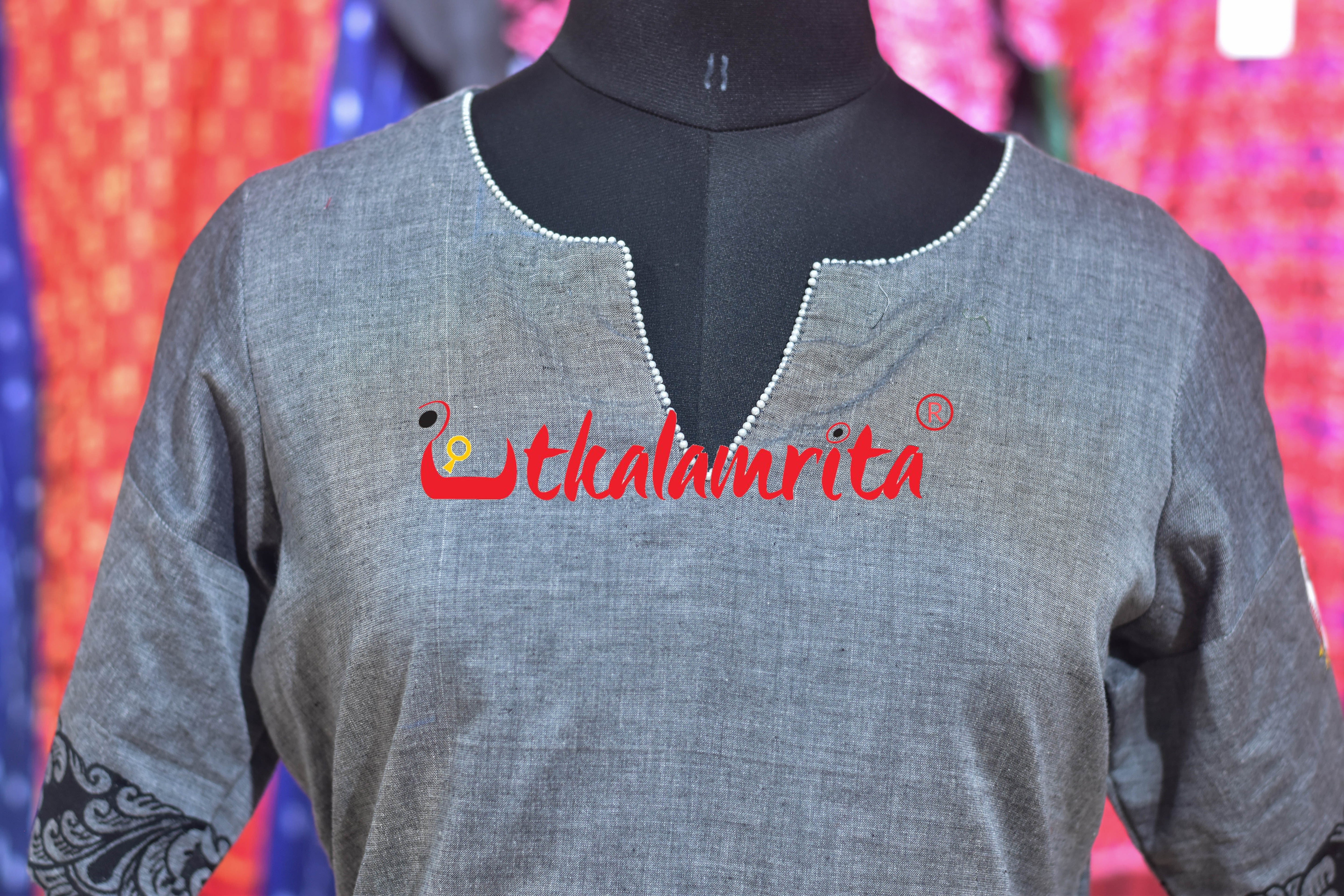 Grey Dual Elephants Pattachitra (Ladies' Kurti)