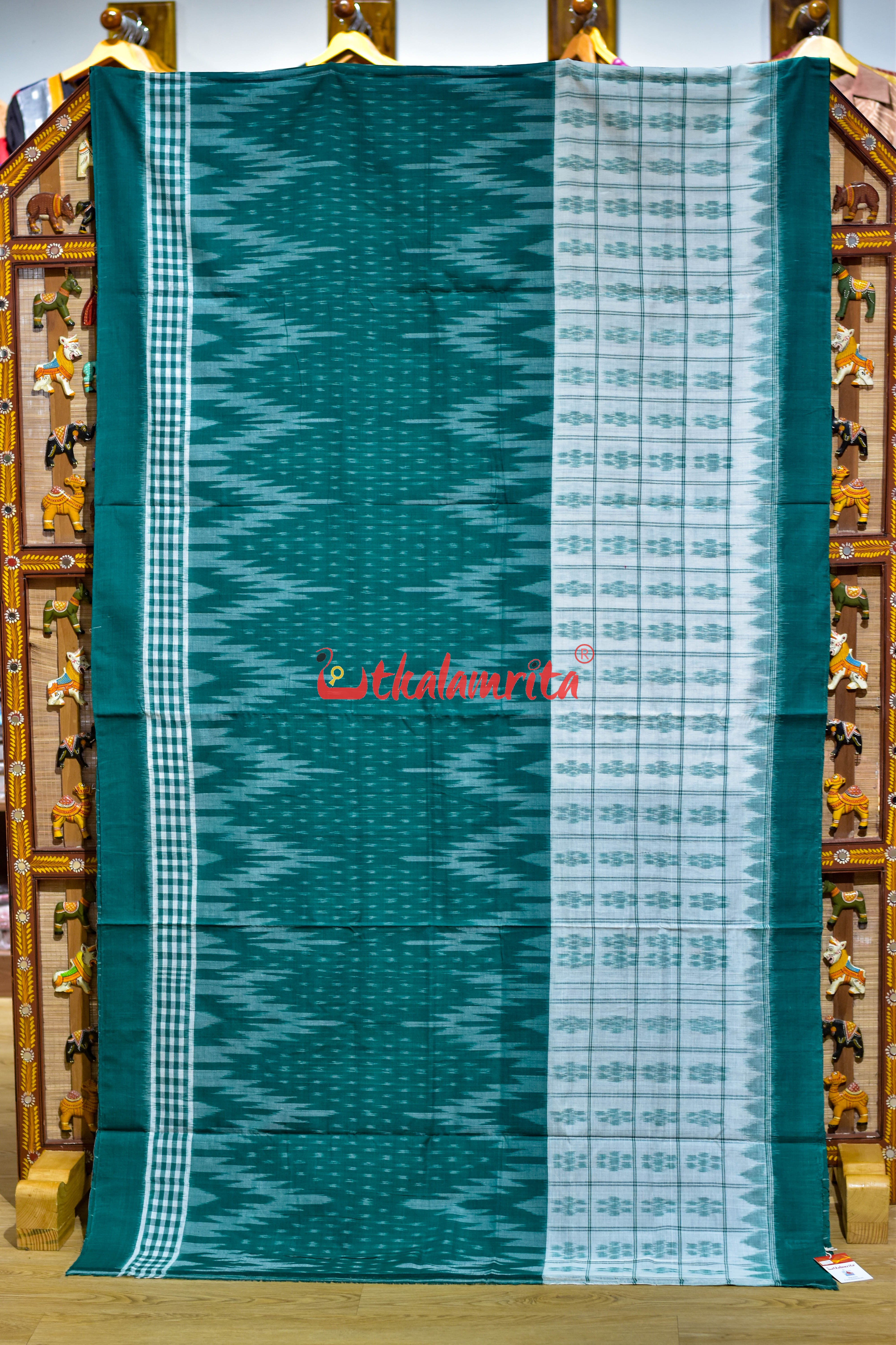 Special kargil Green White Khandua Cotton Saree